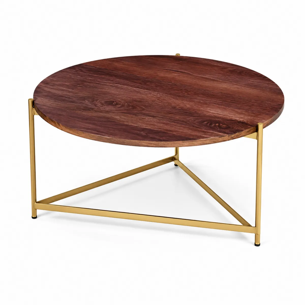 Table basse ronde en bois avec pieds en acier