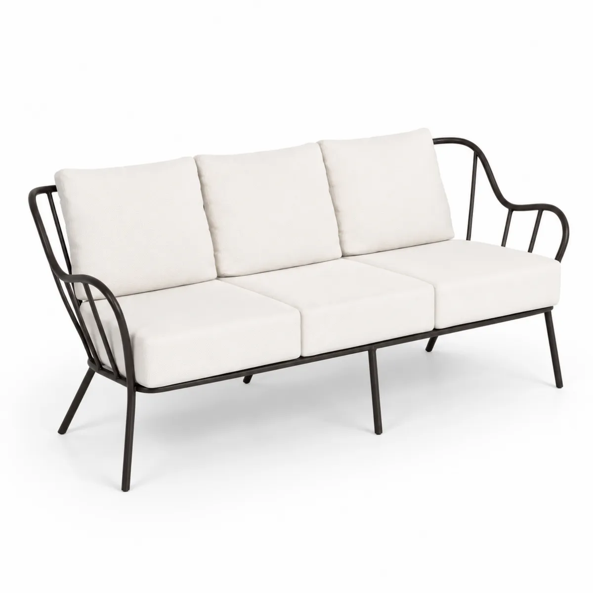Canapé 3 places en métal et tissu polyester Beige