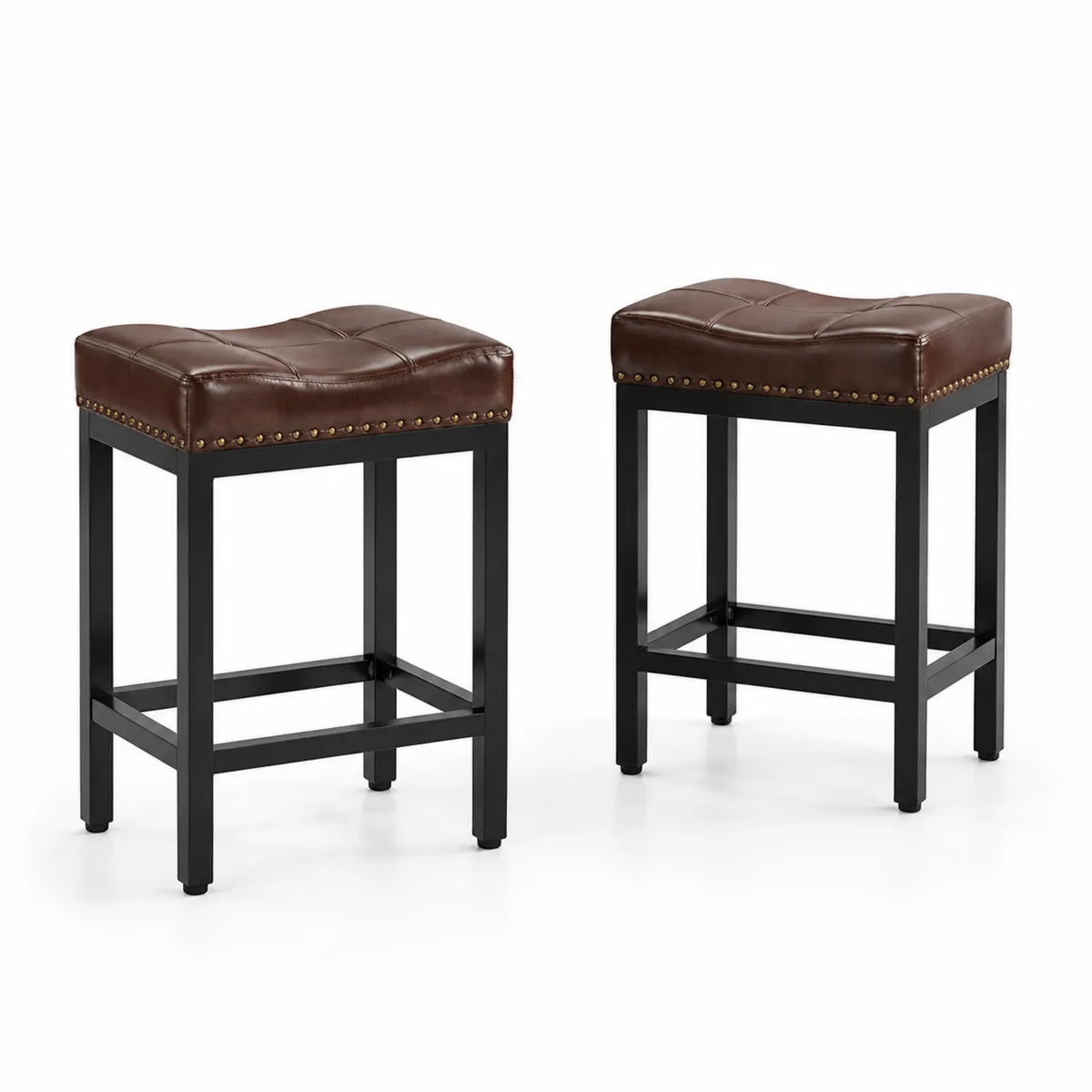Lot de 2 tabourets de bar en cuir synthétique marron et métal noir