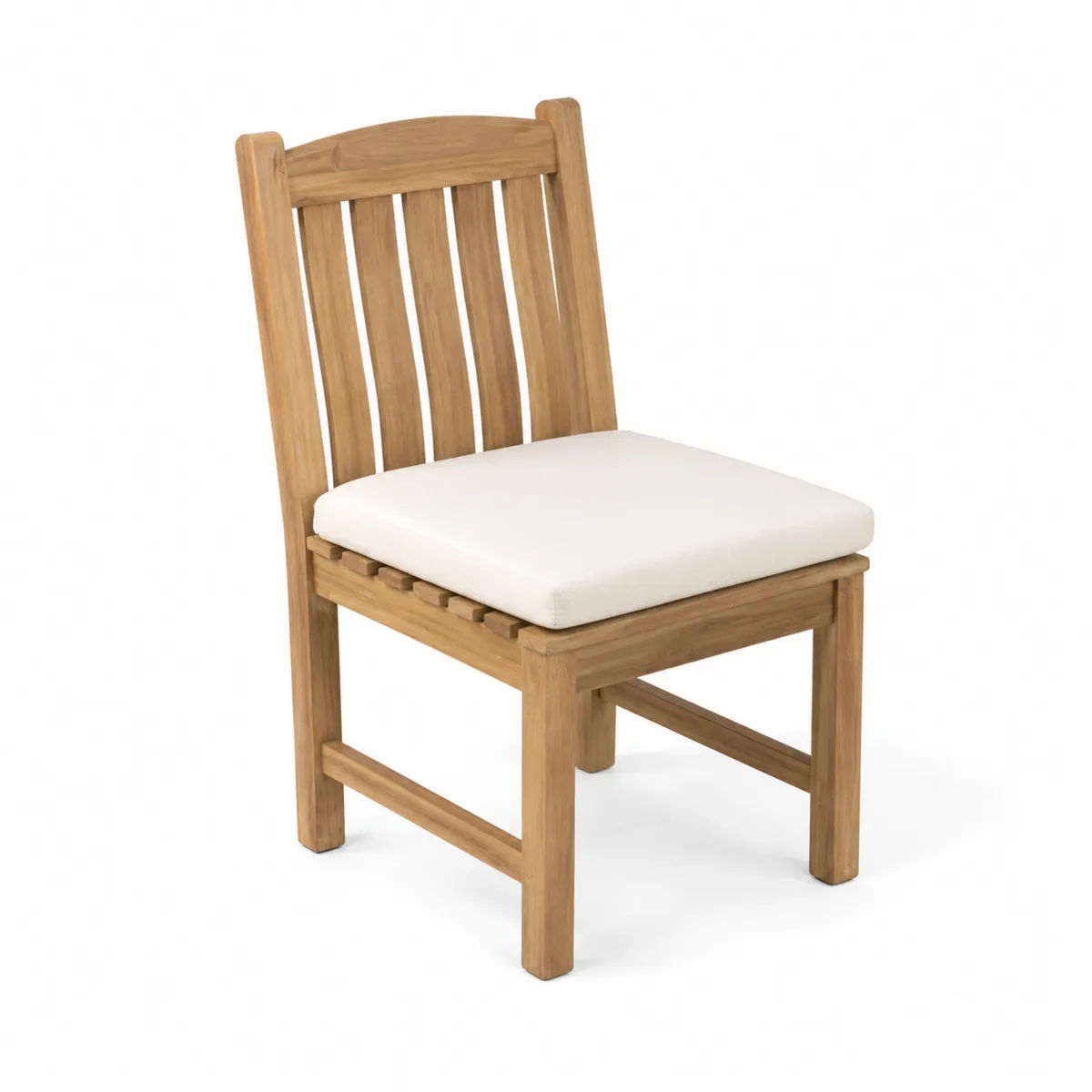 Chaise en bois avec coussin en tissu beige
