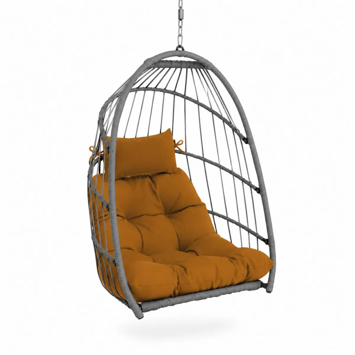 Chaise suspendue rotin synthétique coussin marron