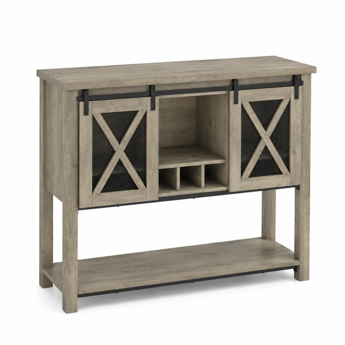 Buffet en bois avec portes coulissantes et étagères