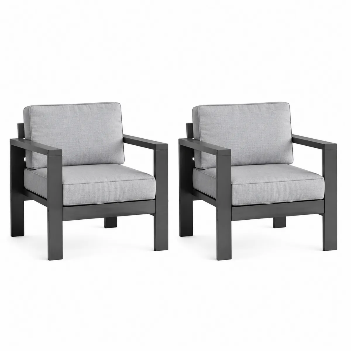 Juego de 2 Sillones de Exterior con Cojines de Tela de Poliéster Gris y Estructura de Aluminio
