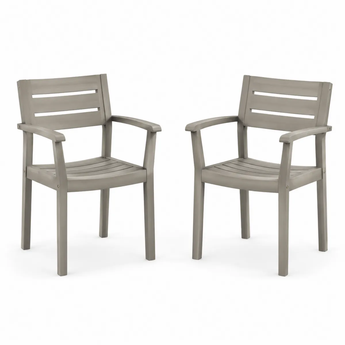 Set de 2 sillas de jardín con reposabrazos de plástico gris