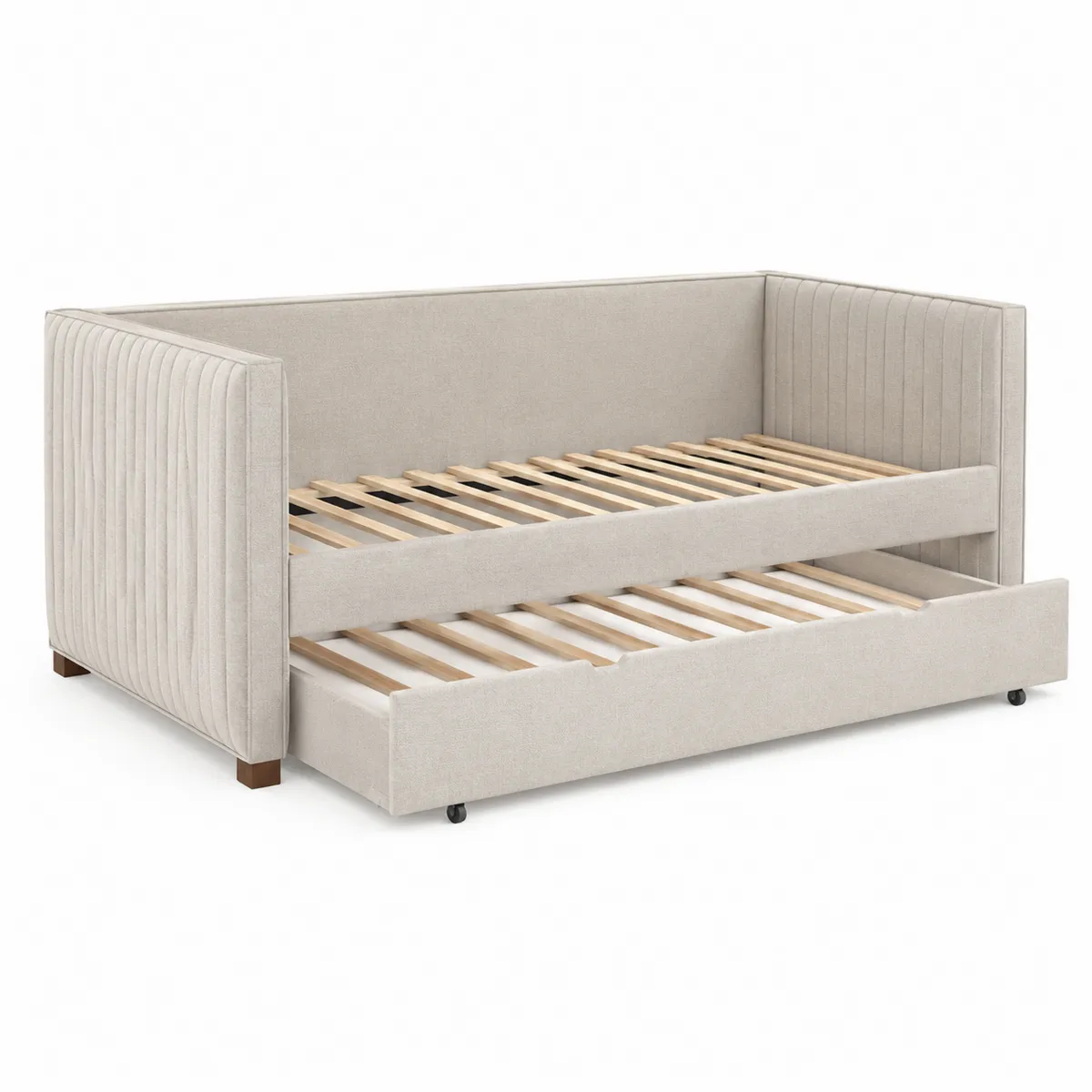 Cama Nido con Cajón de Tela y Madera Beige 200x100 cm