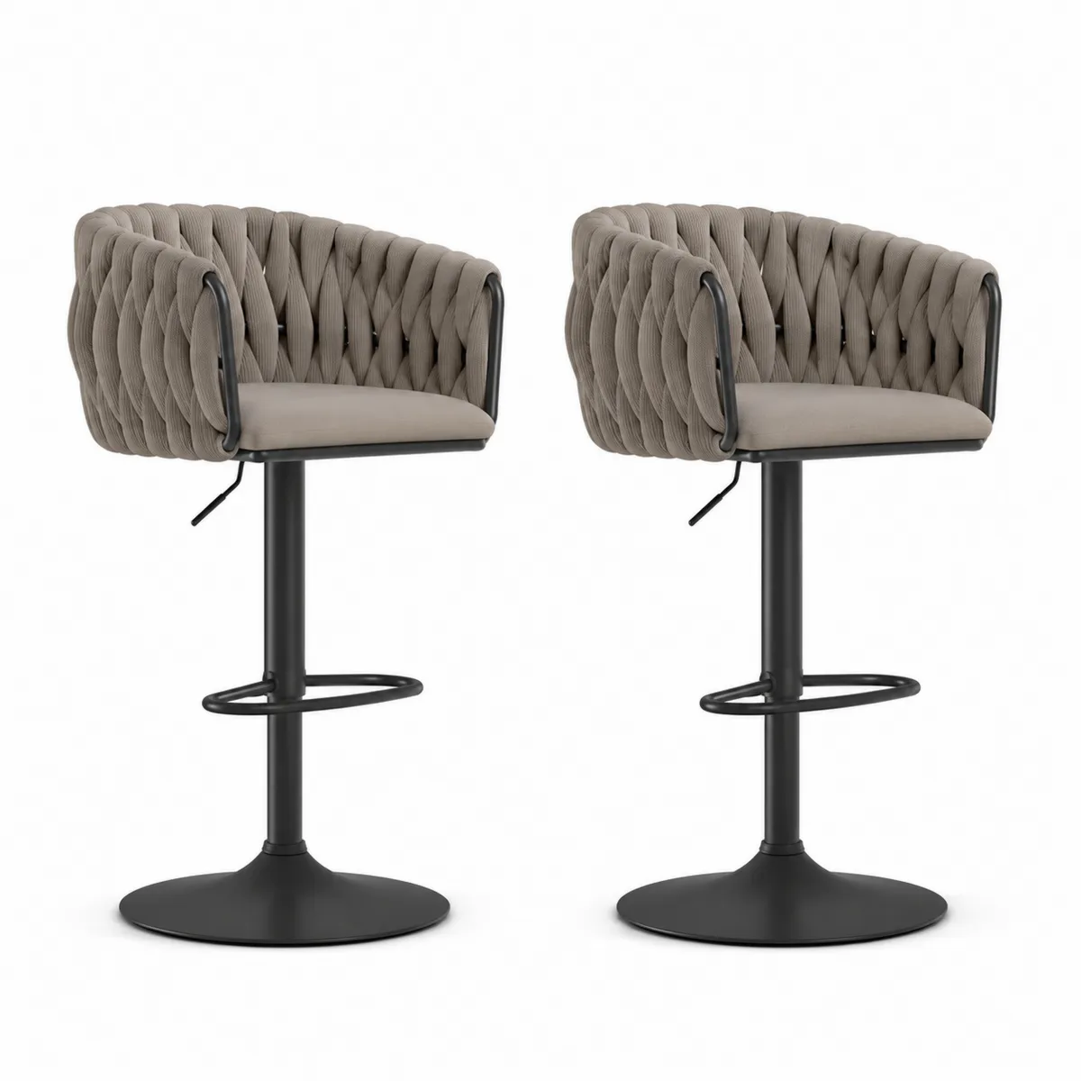 Juego de 2 taburetes de poliéster gris con base de metal negro