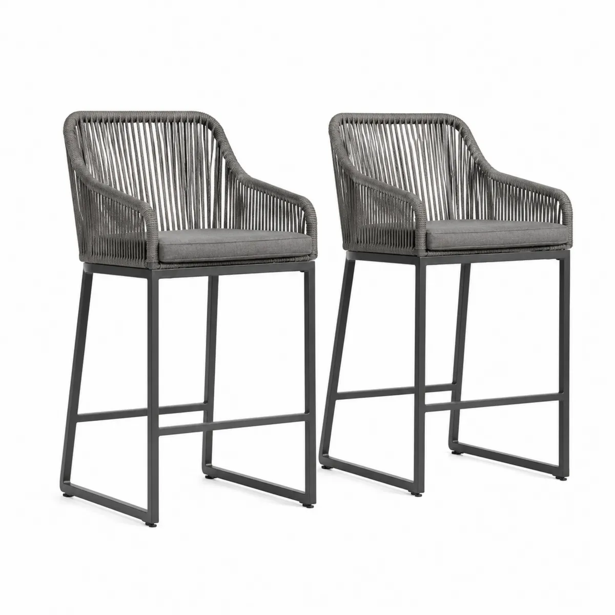 Conjunto de 2 taburetes de barra de cuerda gris con estructura de acero