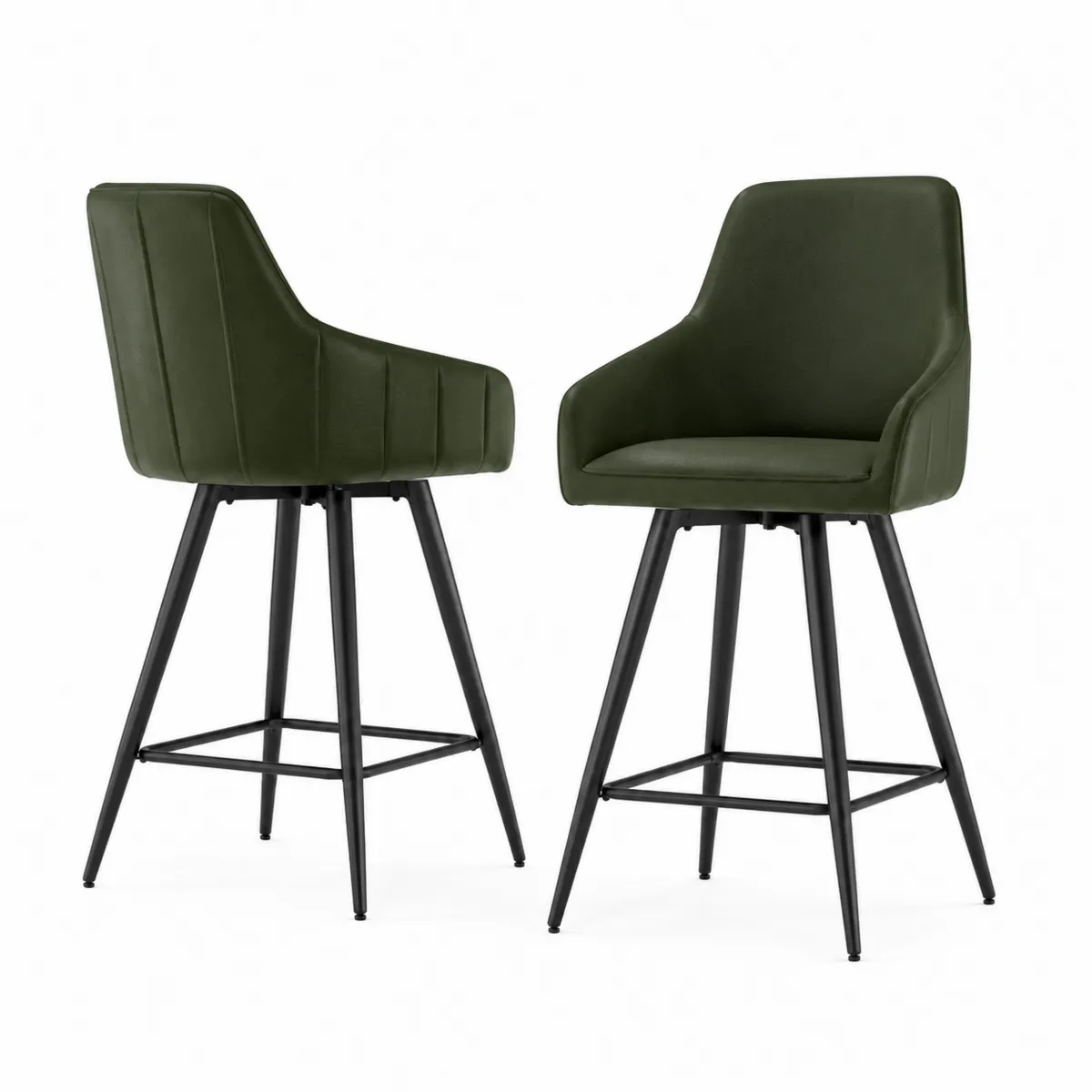 Set de 2 Taburetes de Piel Sintética Verde con Patas de Metal Negro