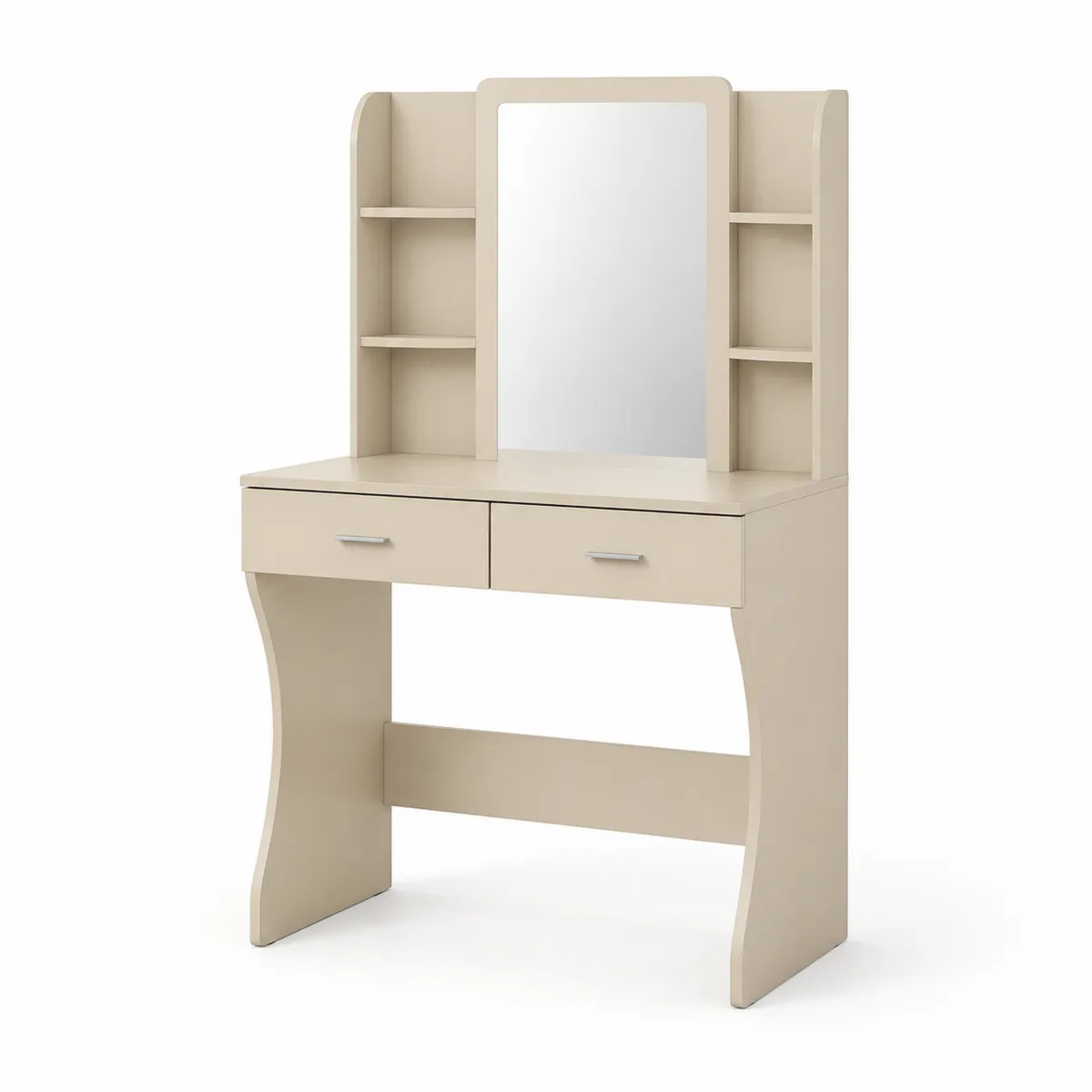 Tocador de Madera Laminada con Espejo y Estantes Beige