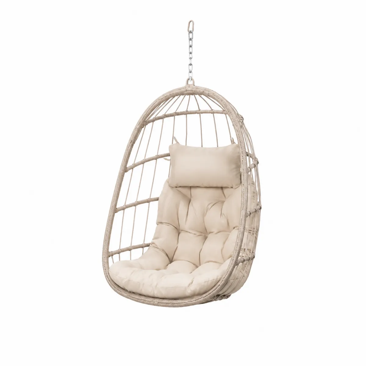 Chaise suspendue en rotin avec coussin beige-Cosyvillaa