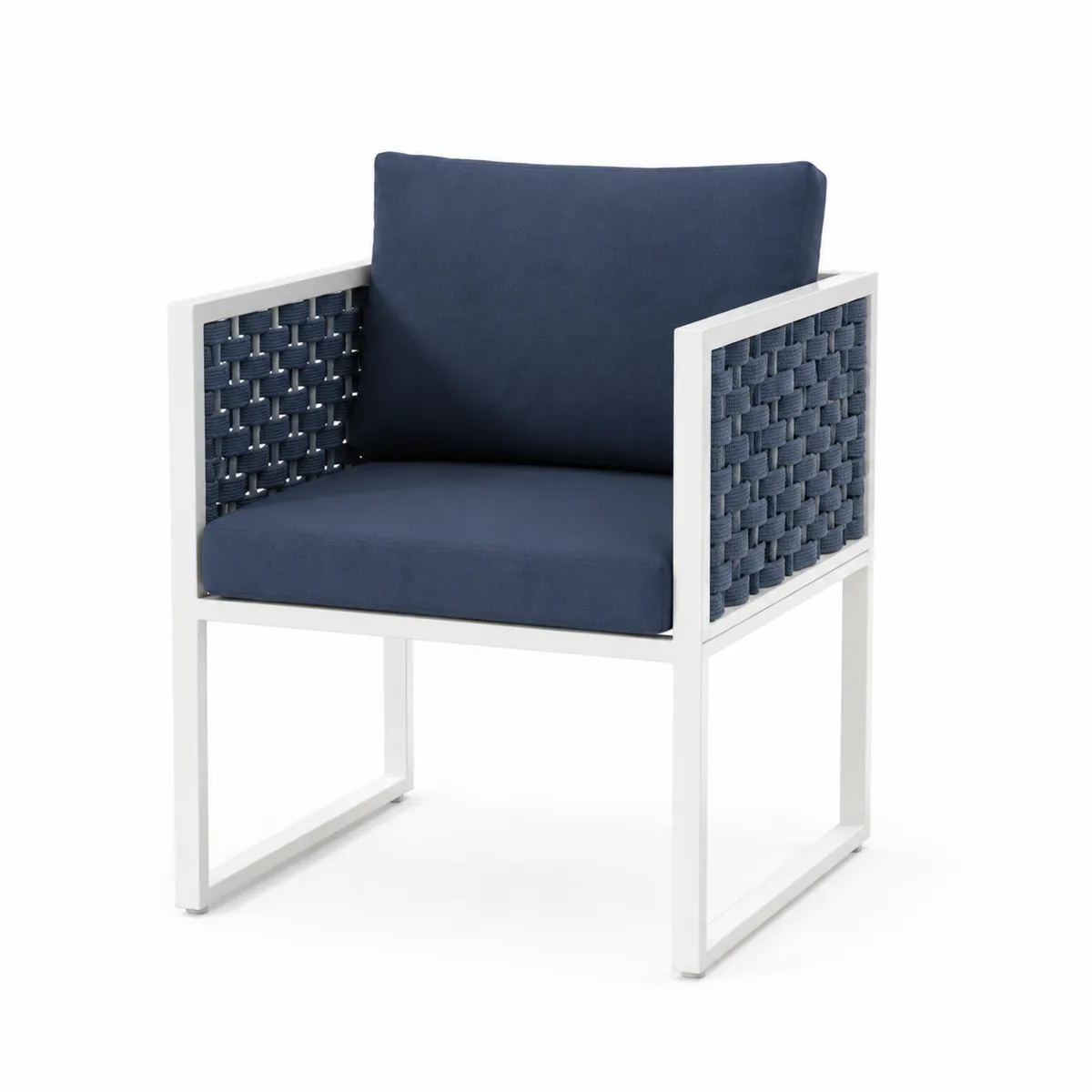Chaise en aluminium avec coussins bleu et blanc-Cosyvillaa