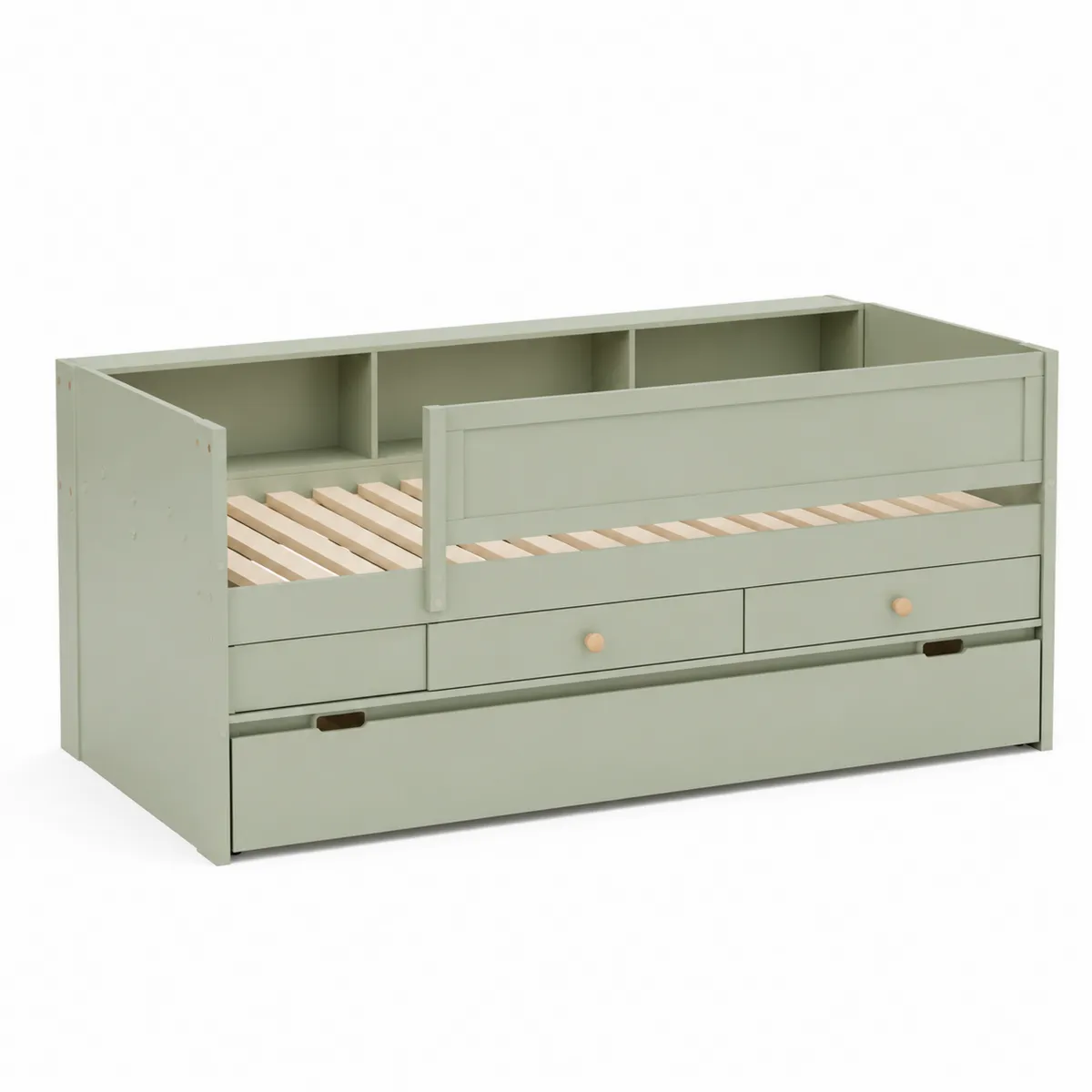 Lit en bois vert avec tiroirs de rangement 200x90 cm-Cosyvillaa