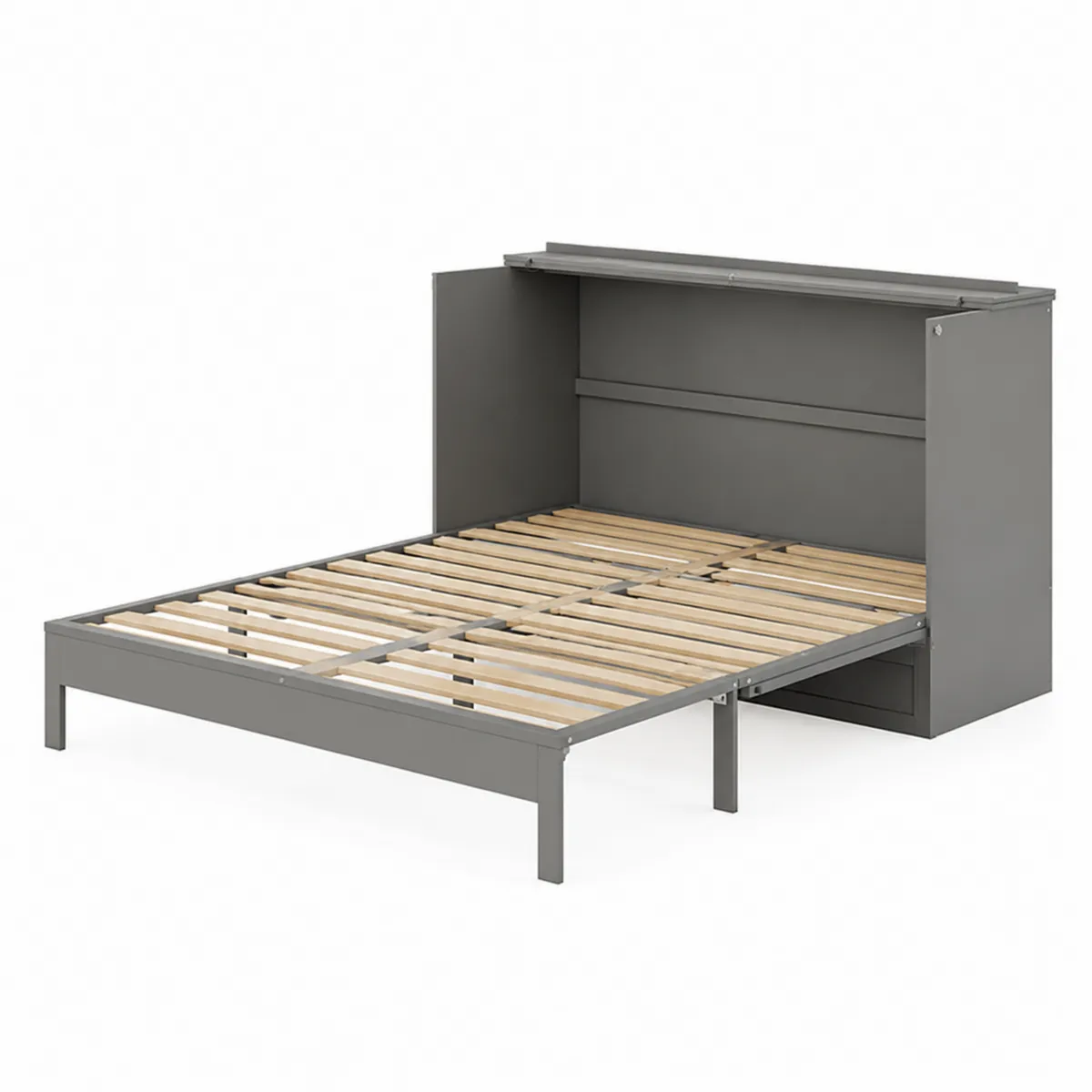 Lit escamotable en métal gris avec lattes en bois de pin 200x160 cm-Cosyvillaa