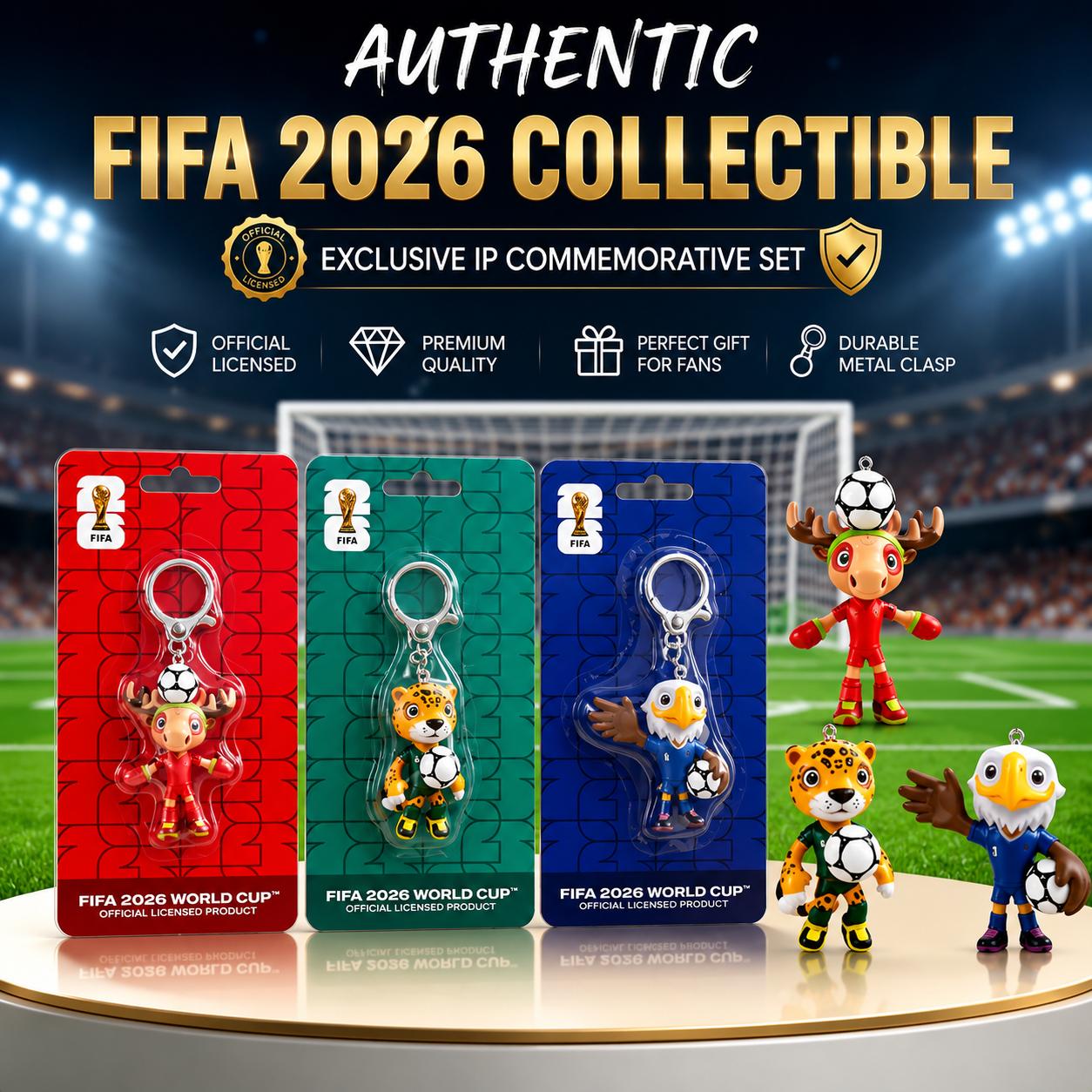 Official FIFA 2026 World Cup Mascot Keychain Collectible Key Ring Soccer Fan Gift Cute Football Mascot Pendant for Keys Backpack Purse Car Accessories Premium PVC Metal Keychain Souvenir for Men Women Kids Sports Lovers