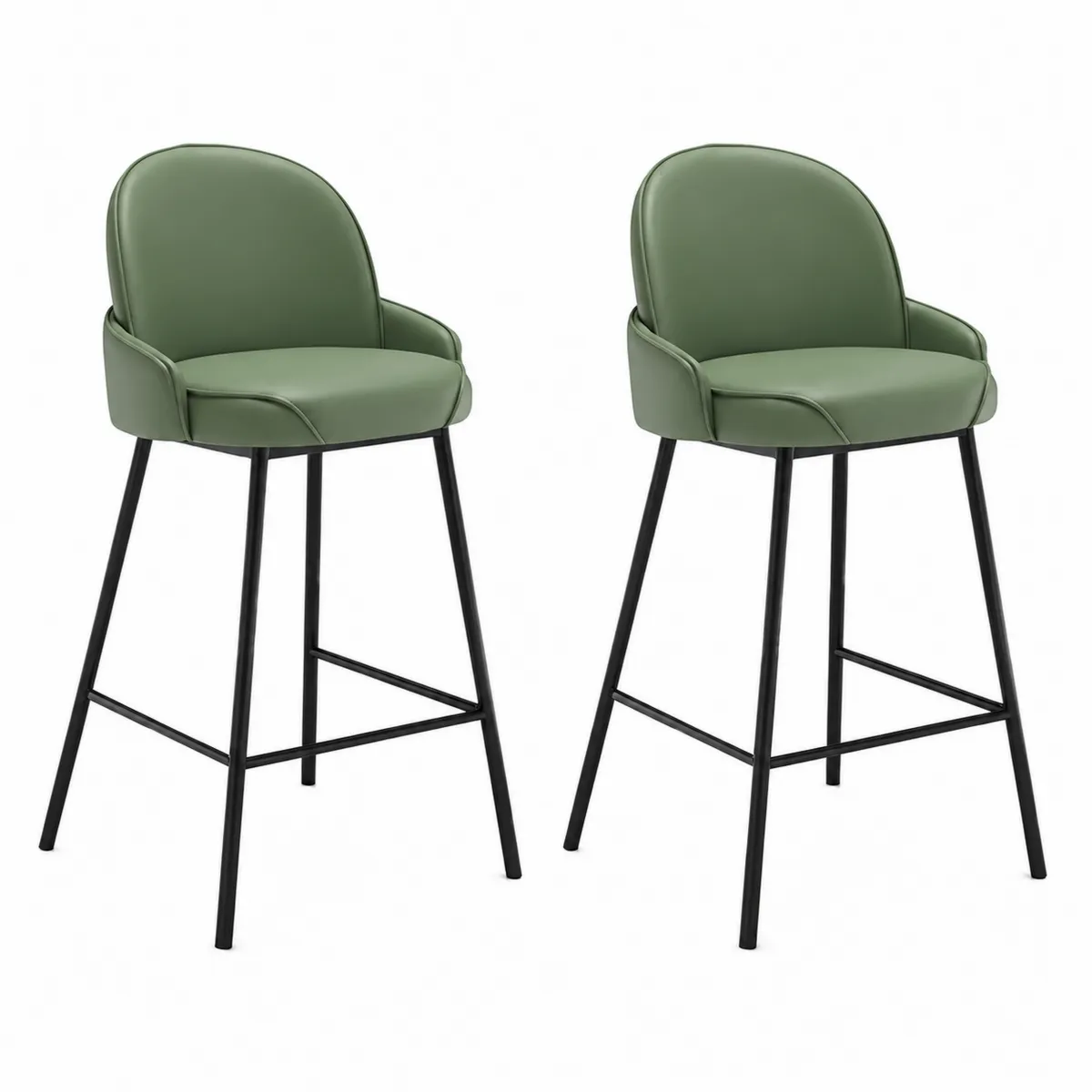 Lot de 2 chaises de bar en cuir synthétique vert avec cadre en métal noir 105 cm
