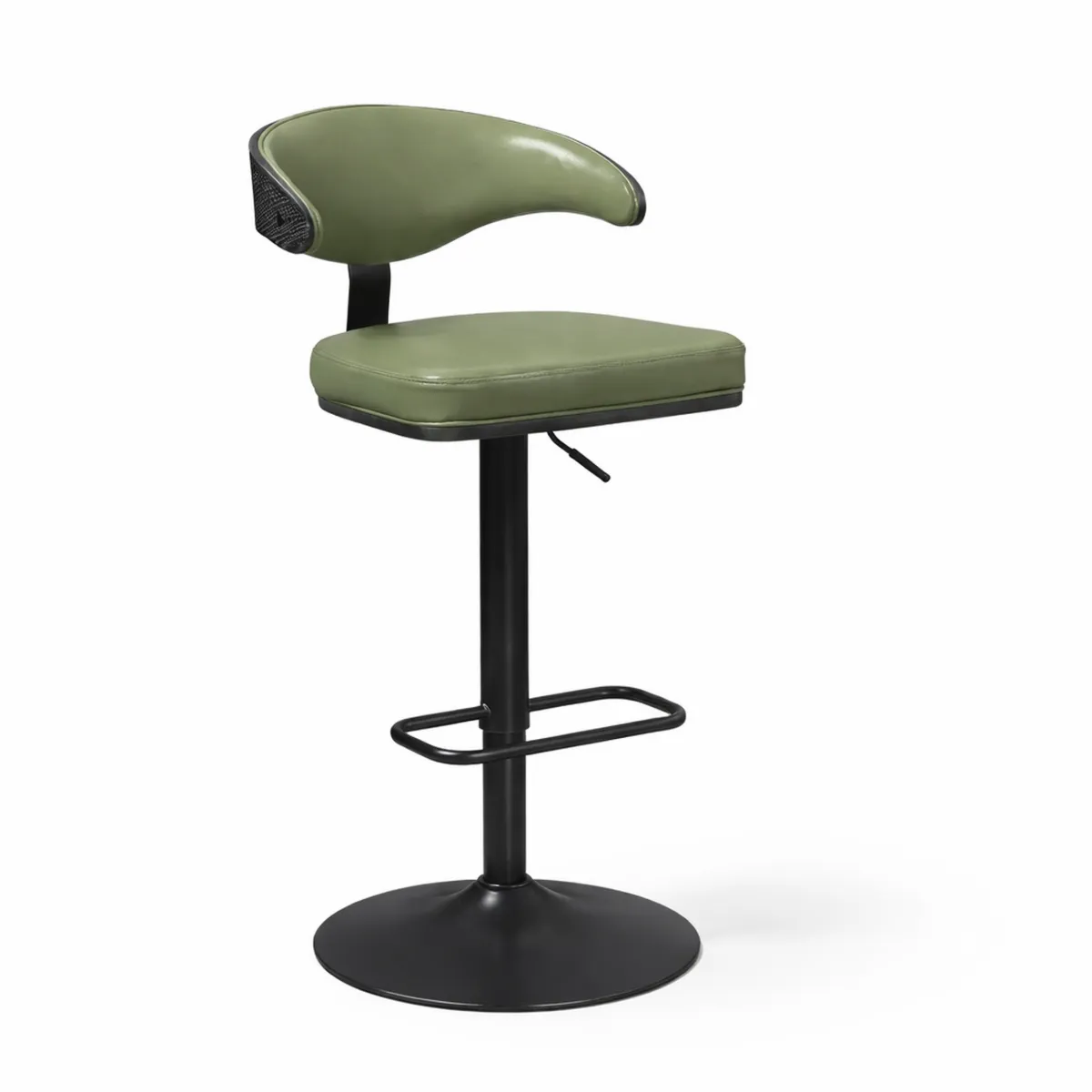 Tabouret de bar en cuir synthétique vert avec base en métal