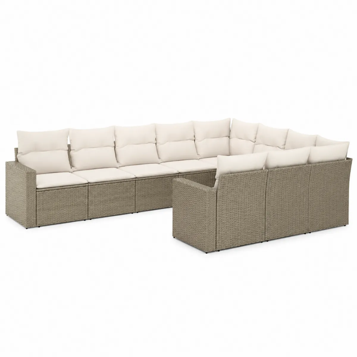 Canapé modulaire d'extérieur en rotin avec coussins beiges 8 places