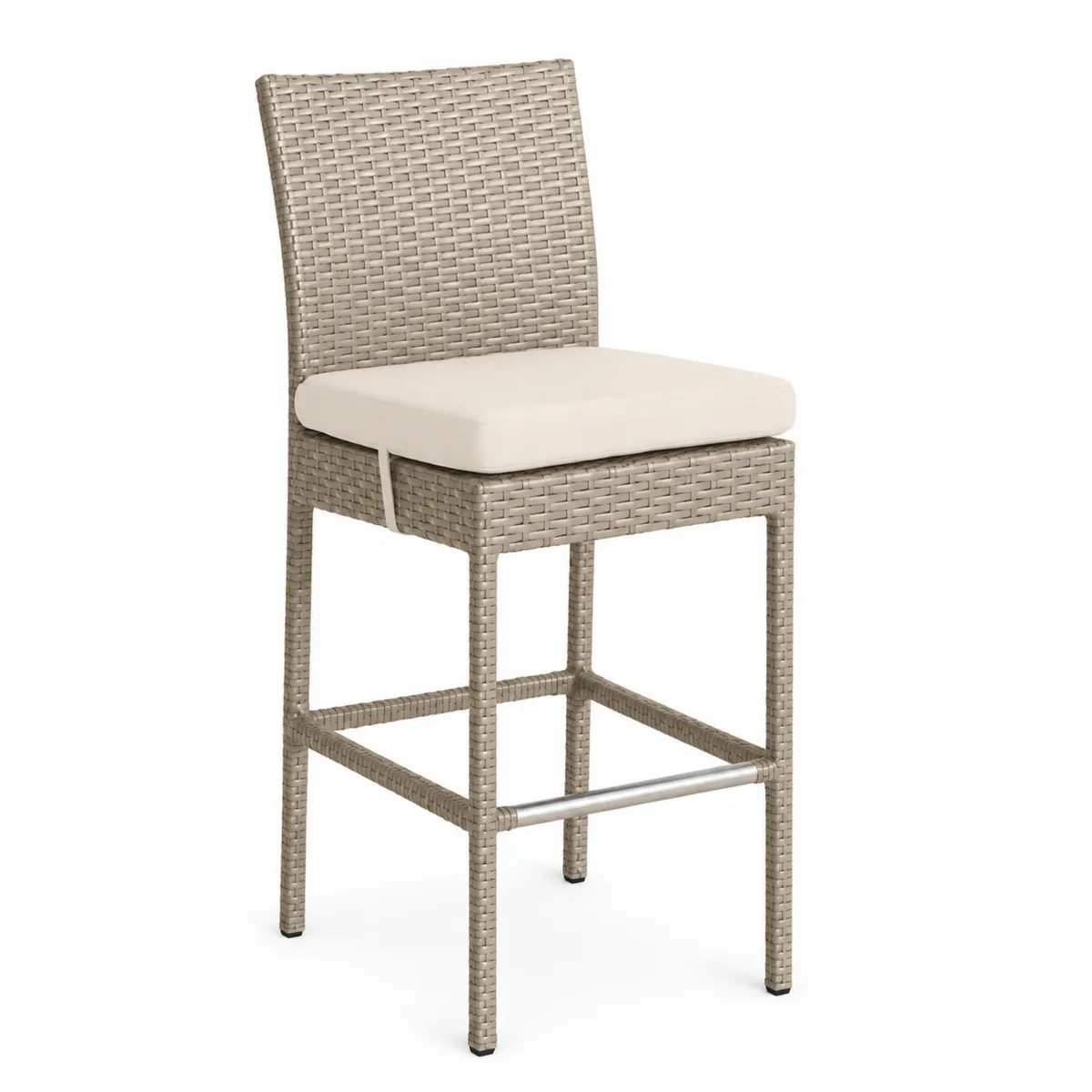 Tabouret de bar en résine tressée avec coussin beige