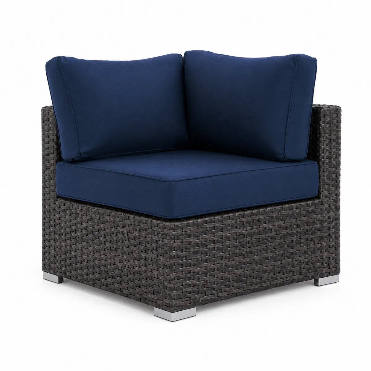 Fauteuil en résine tressée avec coussins en polyester bleu