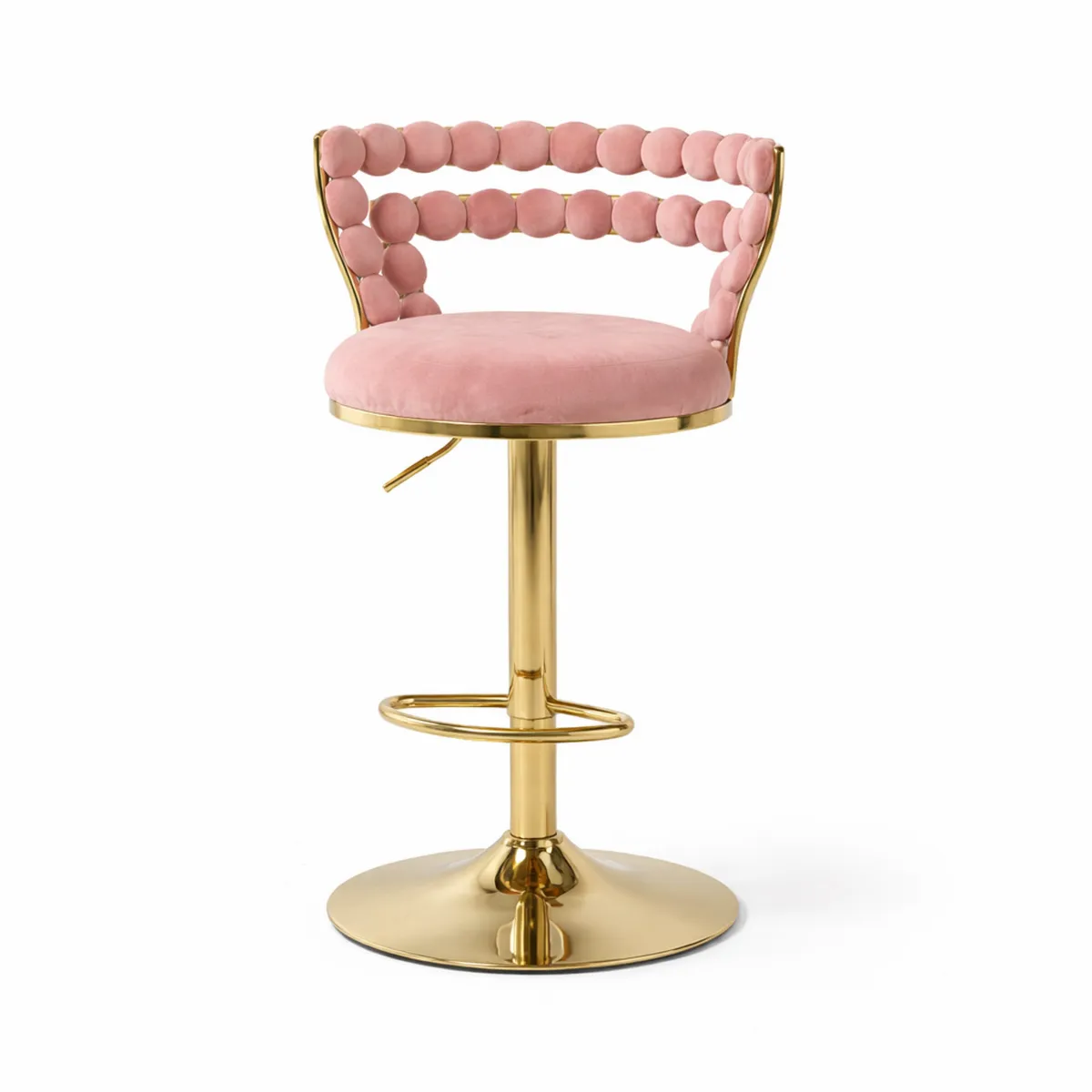 Tabouret en velours et métal doré avec repose-pieds