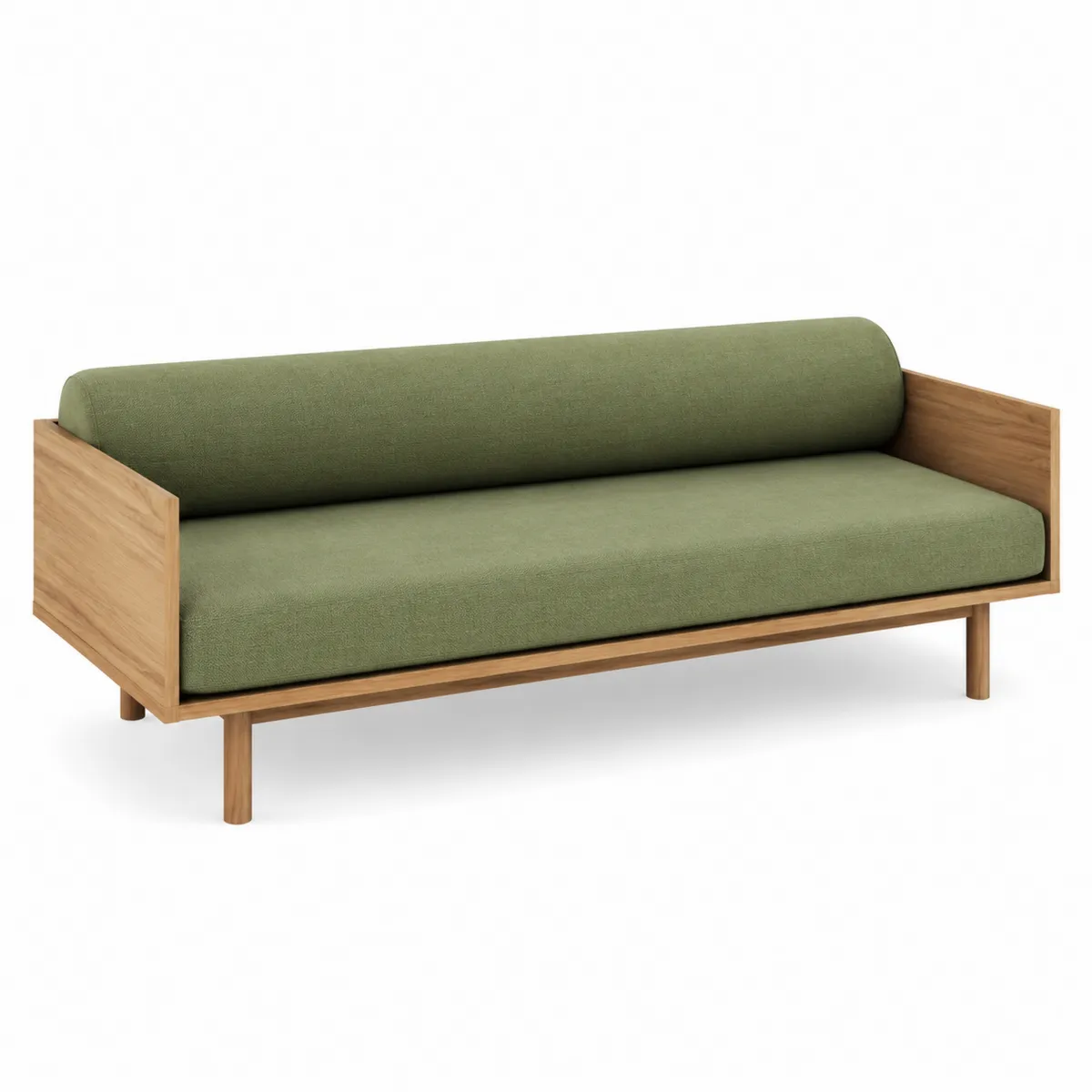 Canapé 3 places en bois et tissu vert
