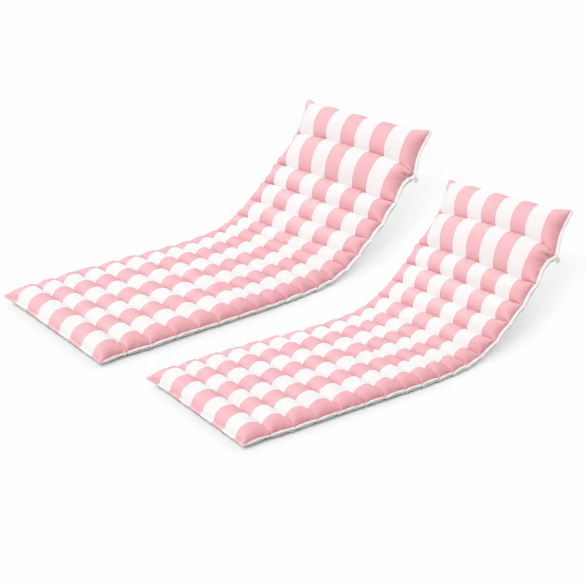 Lot de 2 coussins de bain de soleil en tissu rayé rose et blanc 190x60 cm