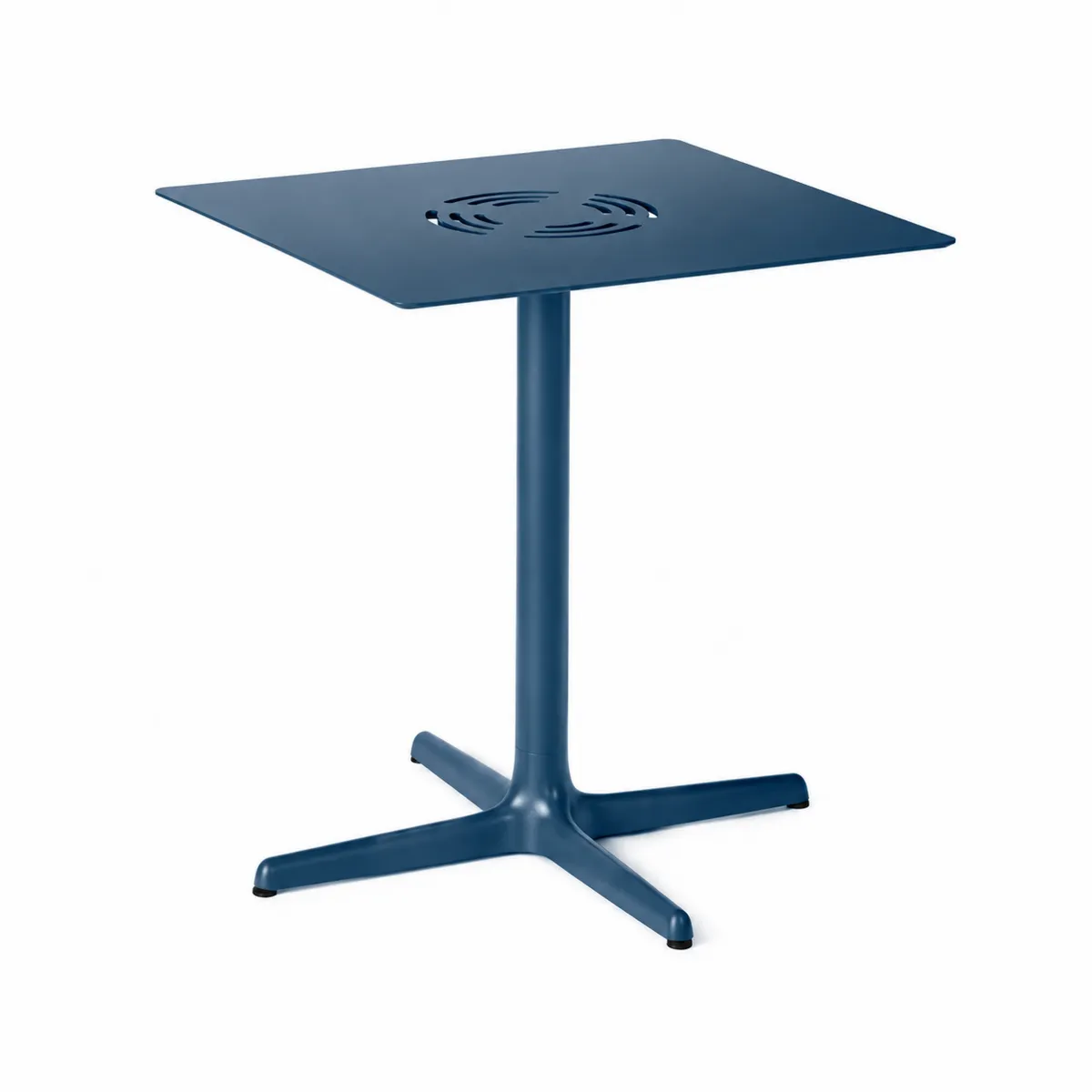 Table en métal bleu avec plateau perforé 70x70x75 cm