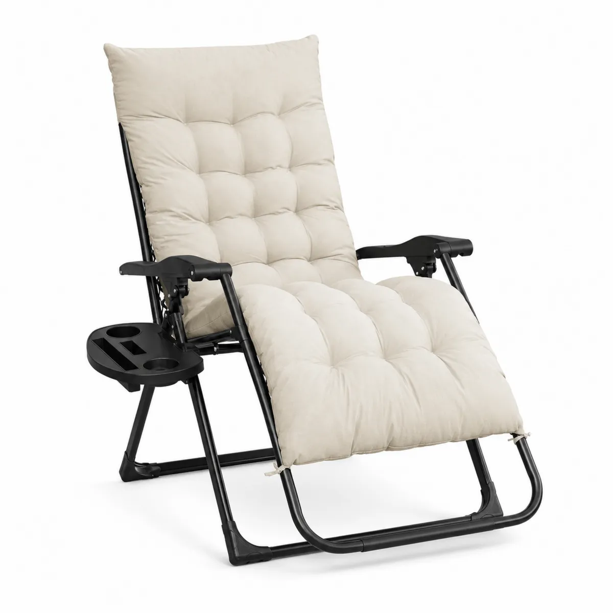 Chaise longue pliante ajustable en acier avec coussin en polyester Beige