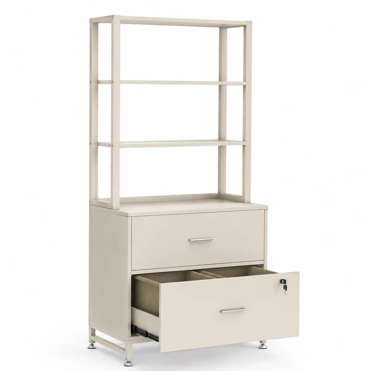 Bibliothèque en métal avec tiroirs verrouillables 80x180x40 cm Beige