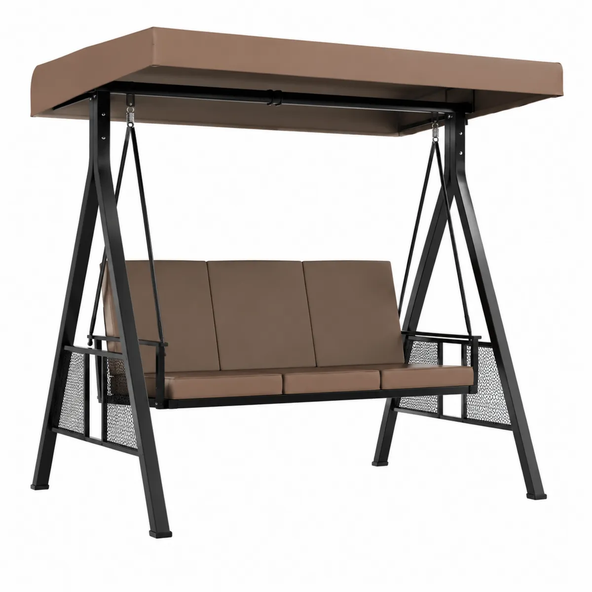 Balancelle en métal pour 3 personnes avec auvent ajustable Brun