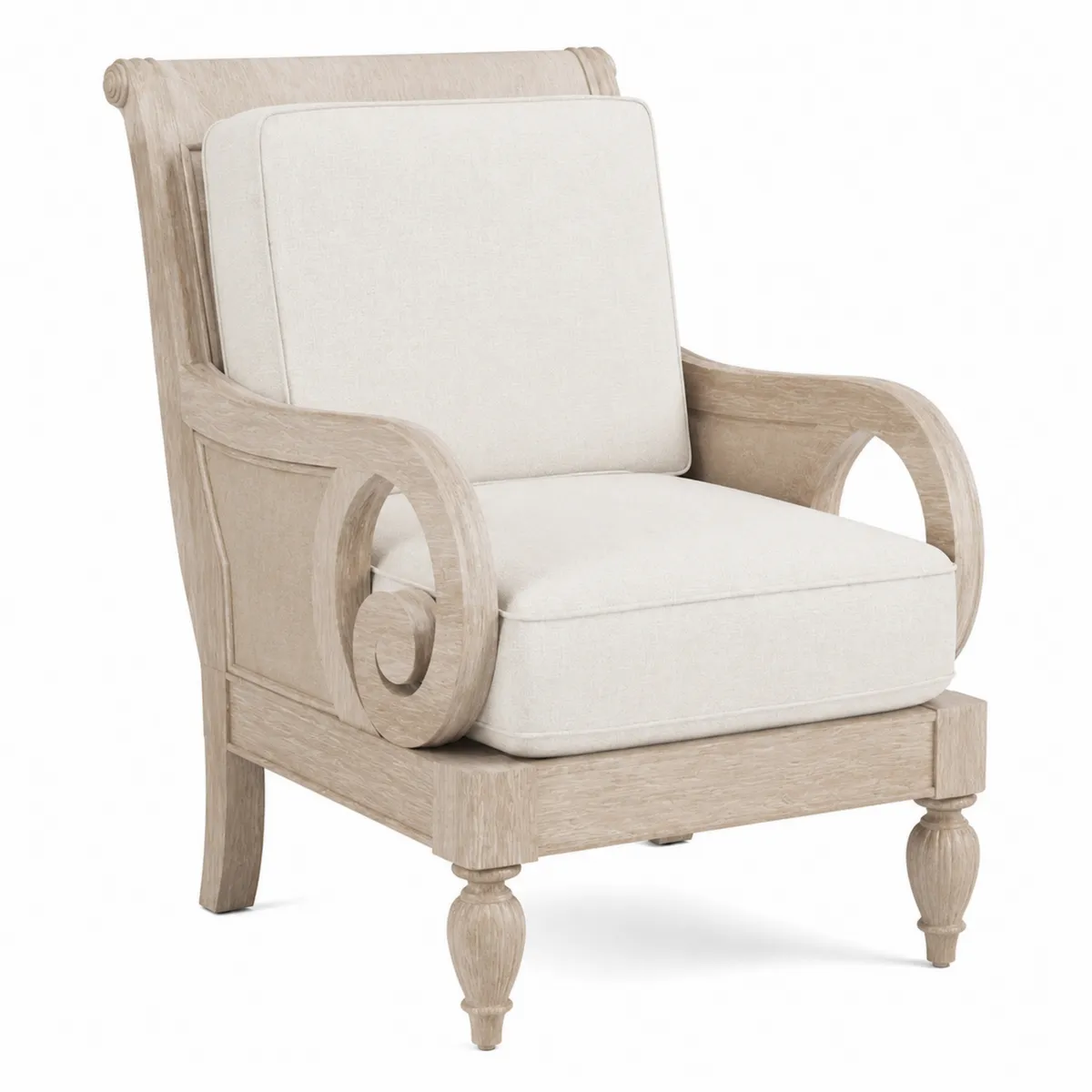 Fauteuil en bois avec coussins en lin beige