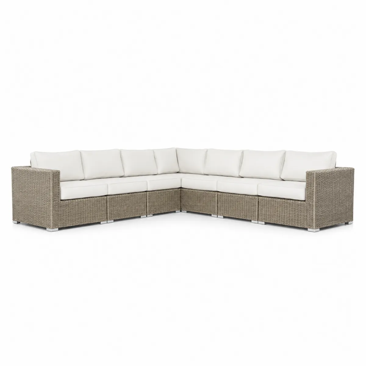 Canapé d'extérieur modulaire en résine tressée 7 places Blanc et Gris