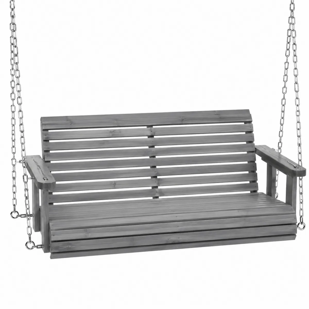 Banc balançoire en bois avec chaînes métalliques