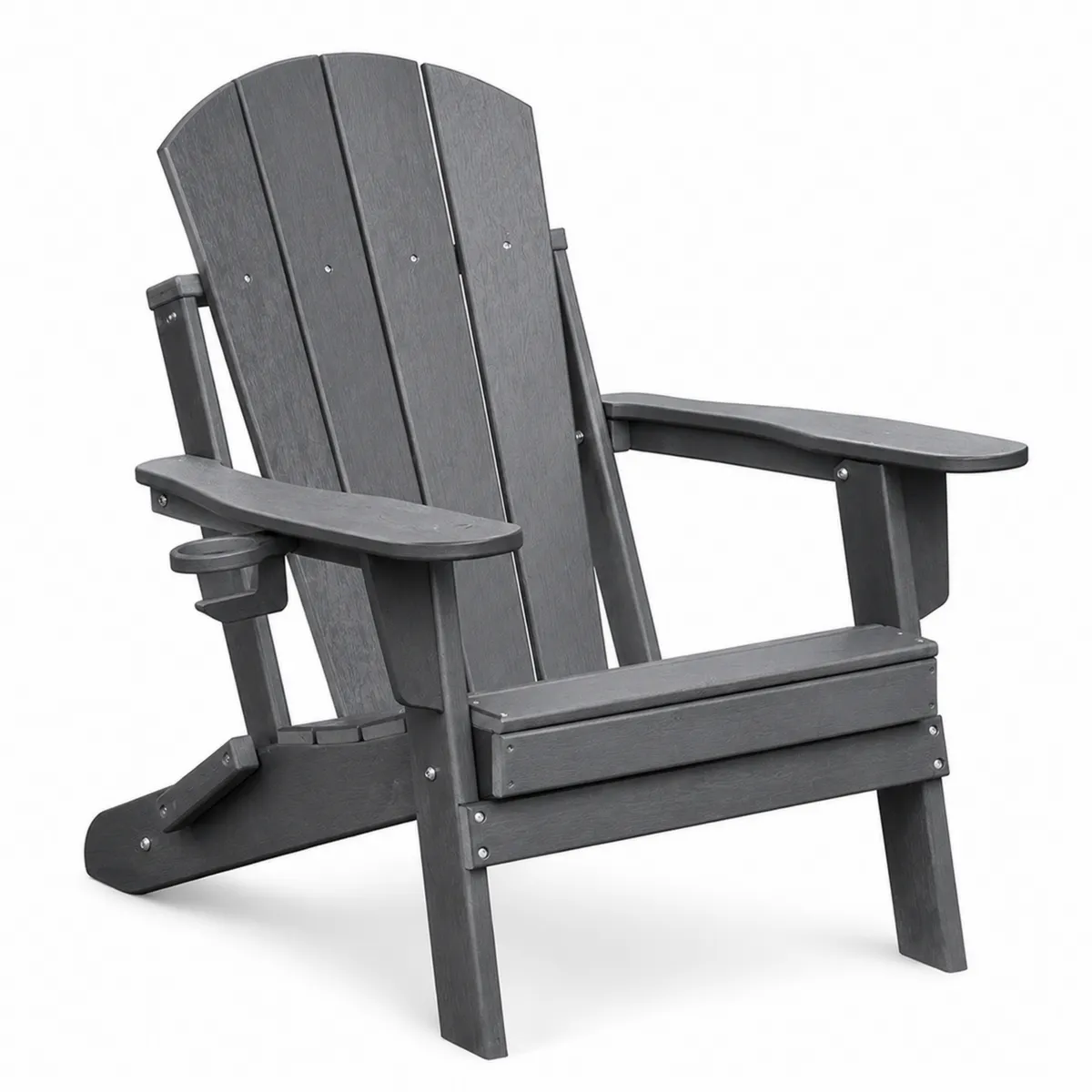 Chaise Adirondack en bois composite gris avec porte-gobelet