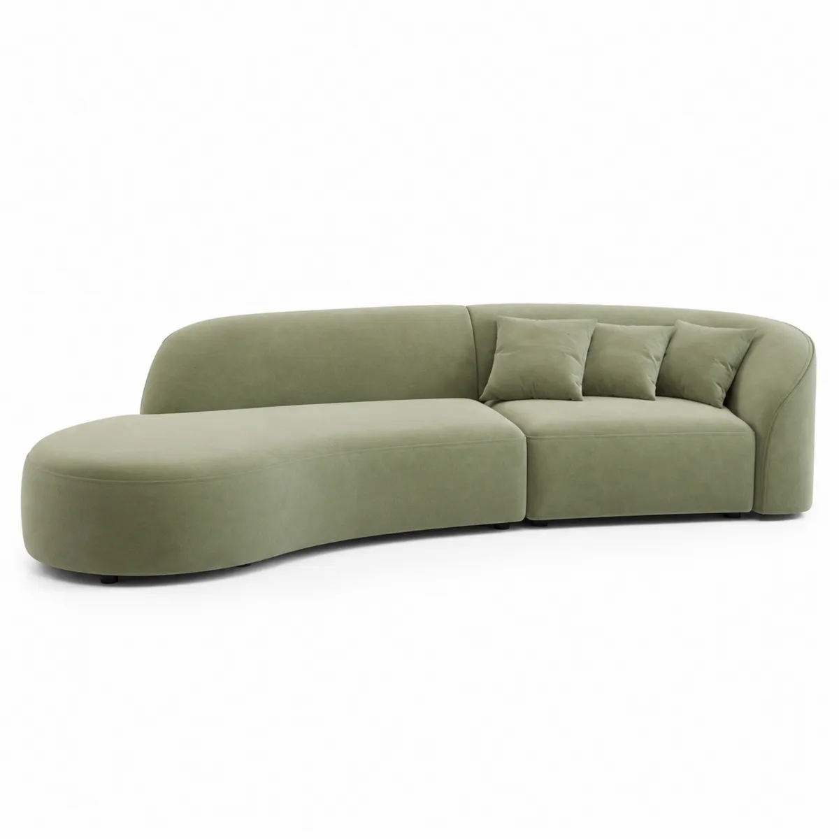 Canapé modulaire en velours vert olive avec méridienne - 260 cm