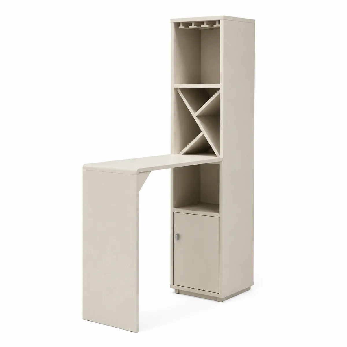 Meuble Bar d'Angle en Bois Composite avec Rangement pour Bouteilles Beige