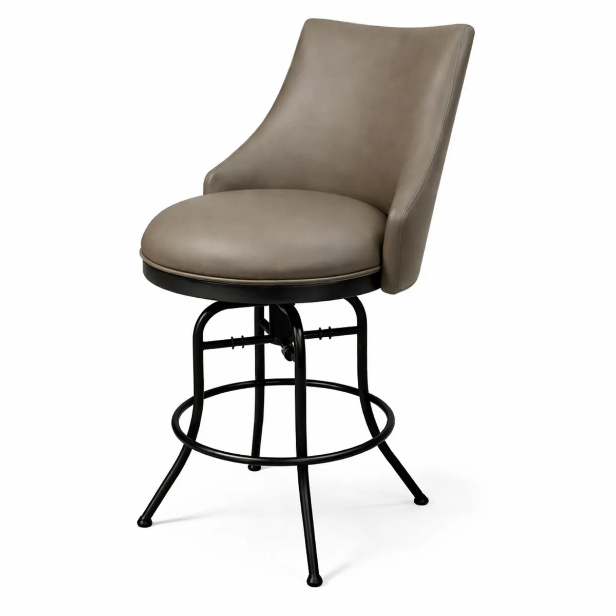 Tabouret de Bar Pivotant en Similicuir Taupe avec Structure Métallique Noire