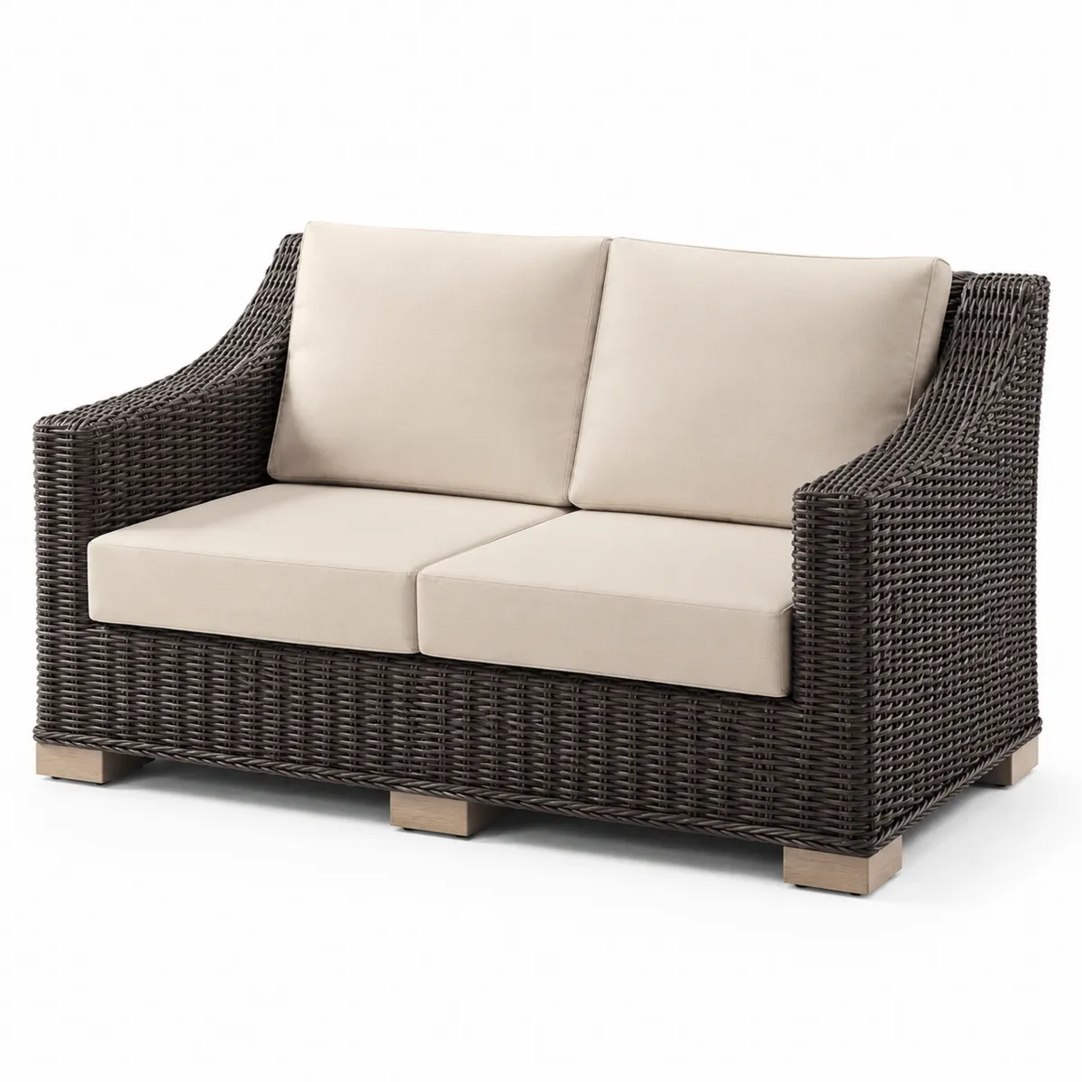 Canapé de Jardin 2 Places Résine Tressée Coussins Polyester