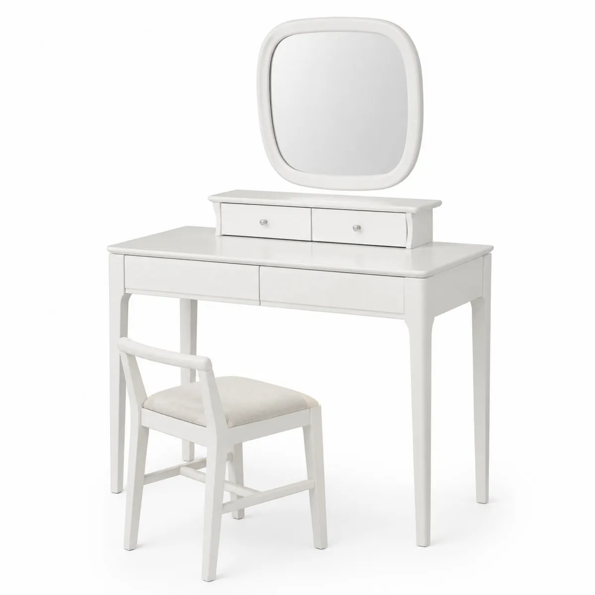 Coiffeuse en Bois Blanc avec Miroir et Tabouret
