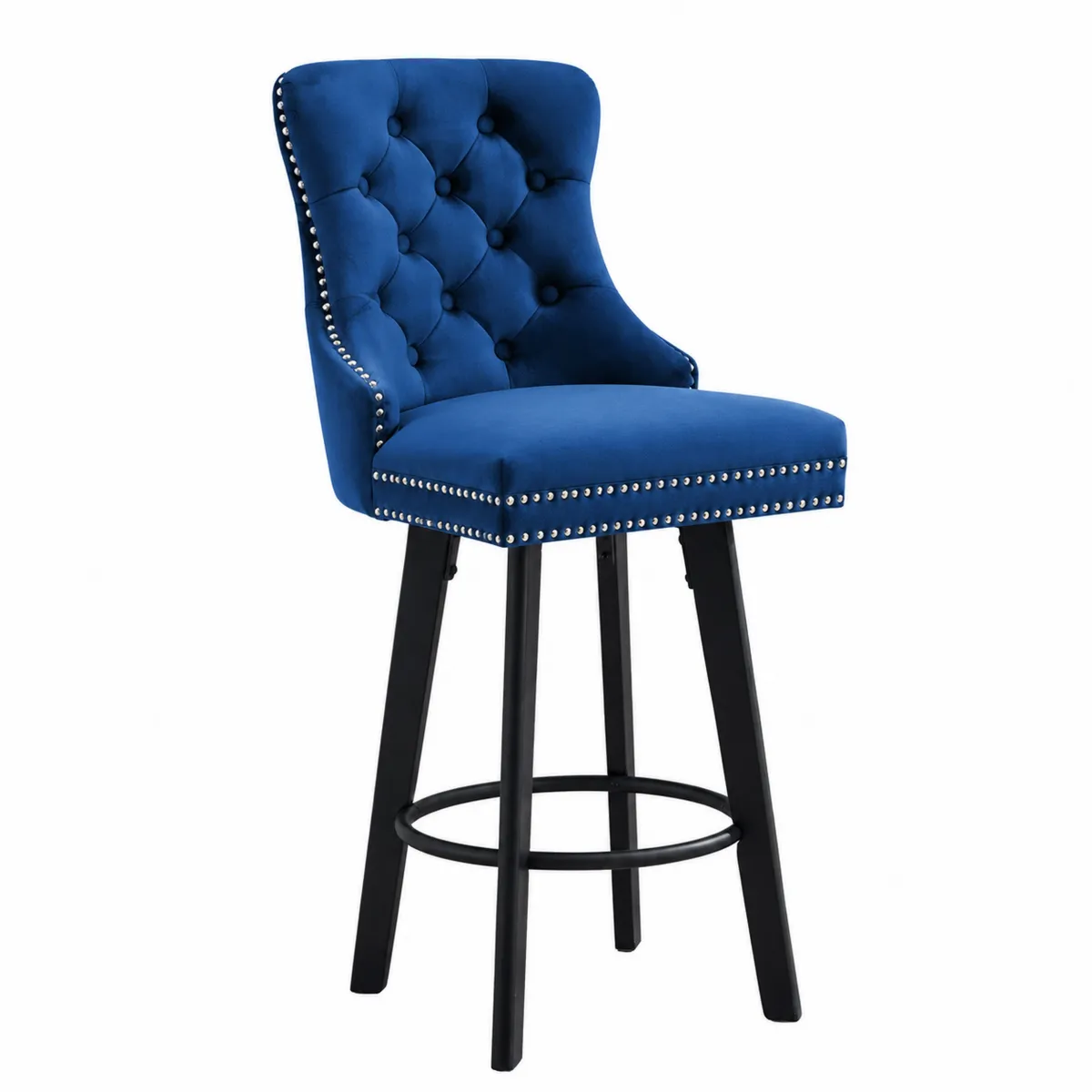 Tabouret de bar pivotant en velours avec pieds en bois