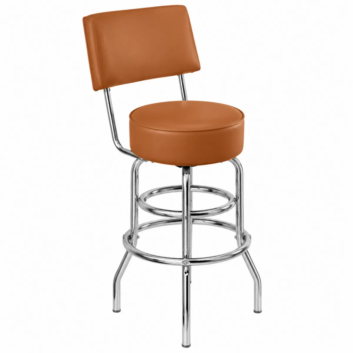 Tabouret de bar en cuir synthétique marron et métal chromé