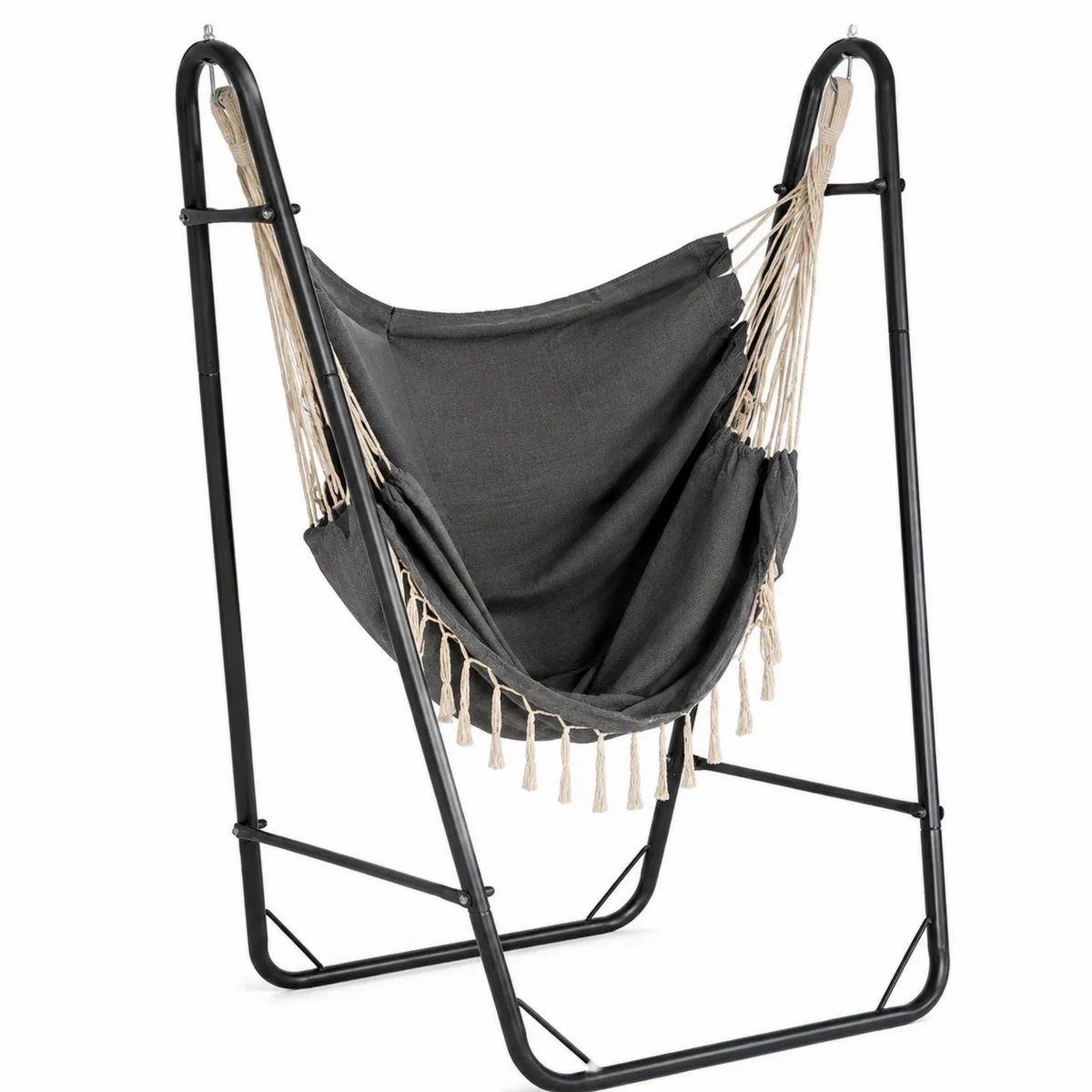 Chaise hamac en coton avec structure en métal noir