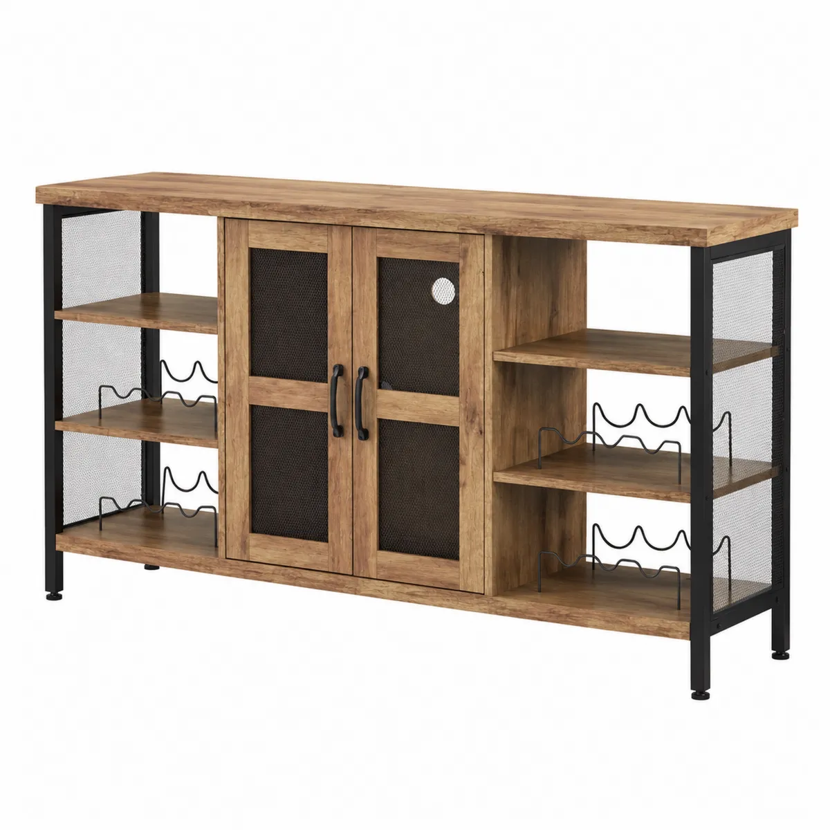 Buffet en bois et métal avec rangement pour bouteilles