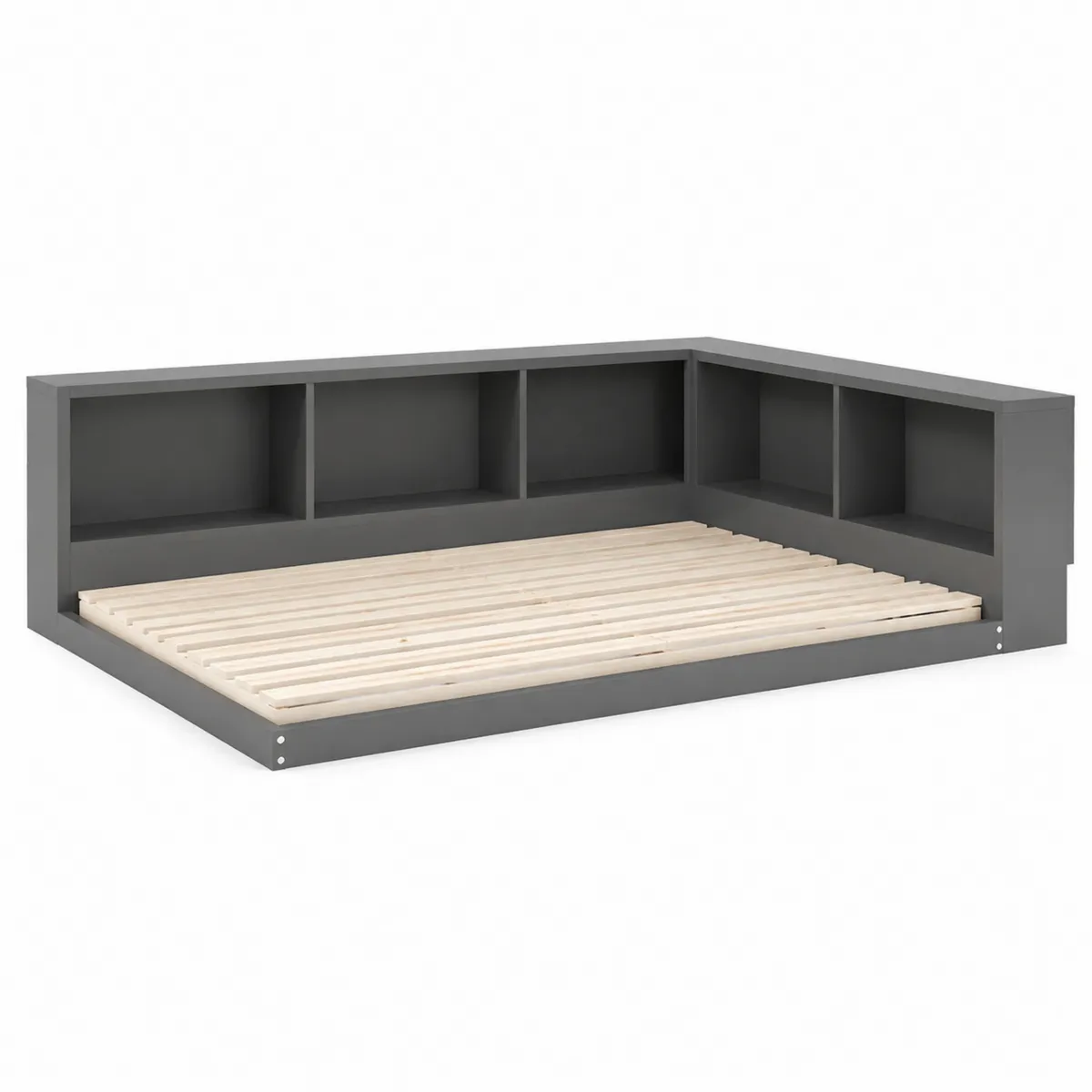 Lit en bois avec rangement intégré gris
