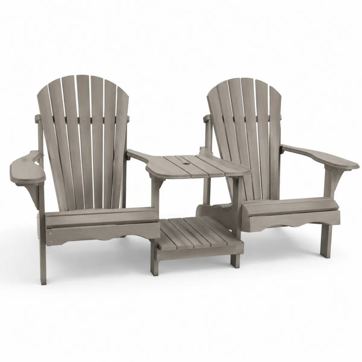 Ensemble de chaises Adirondack en bois gris avec table intégrée