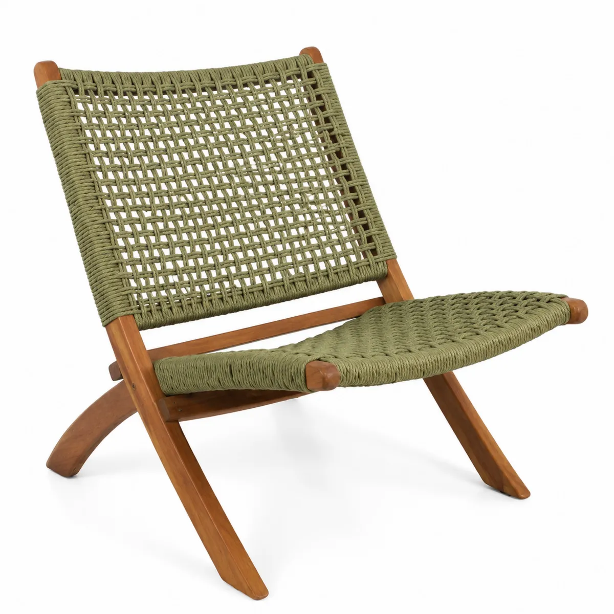 Chaise en bois d'acacia et corde tressée vert kaki