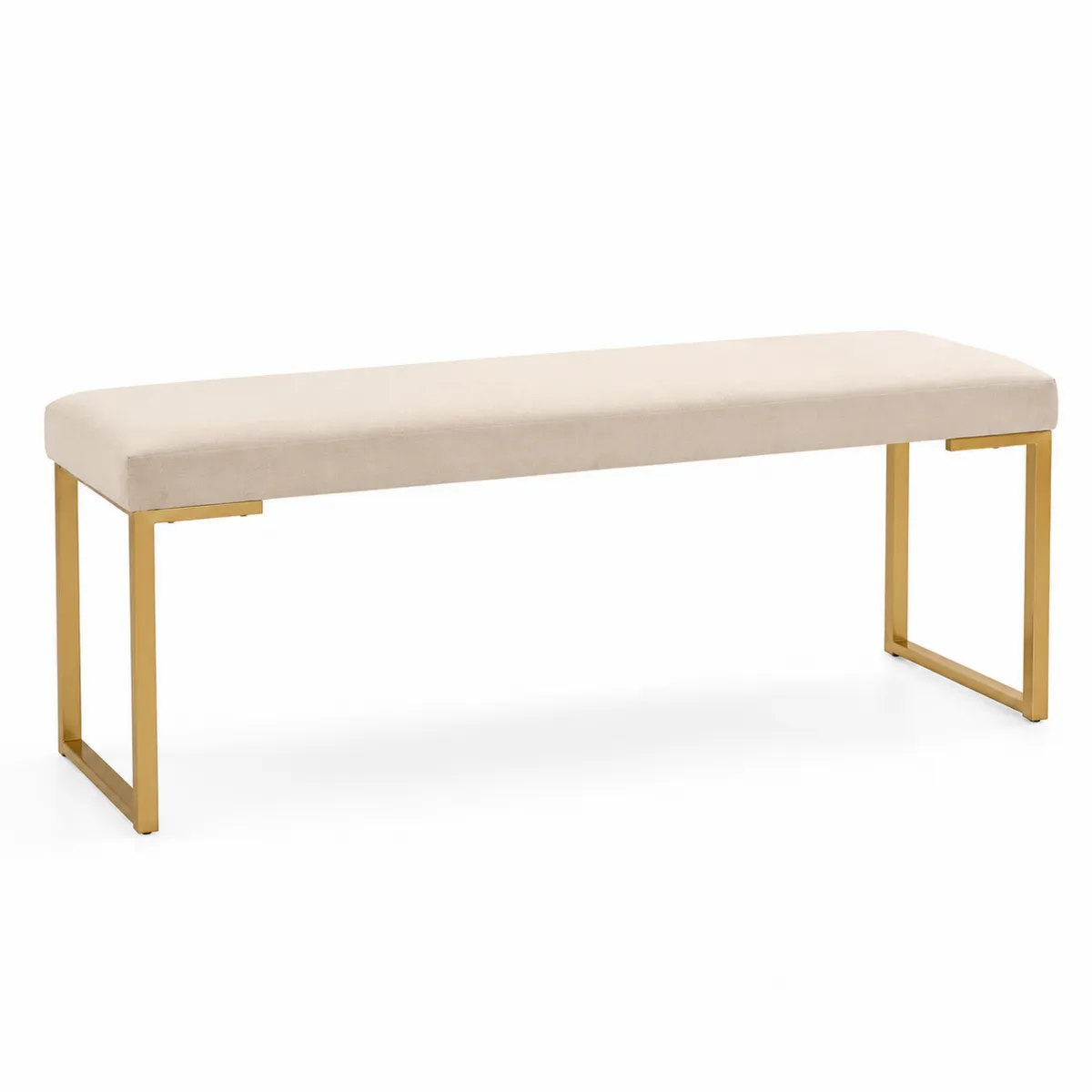 Banc en tissu beige et cadre métallique doré 120 cm