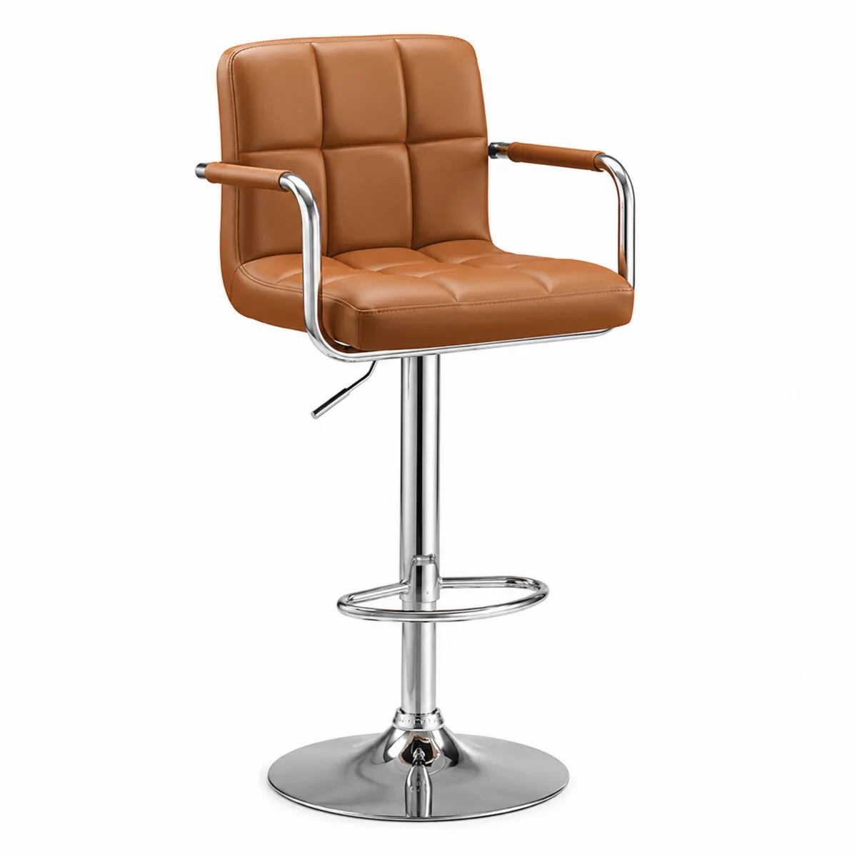 Chaise de bar réglable en cuir synthétique Marron avec accoudoirs