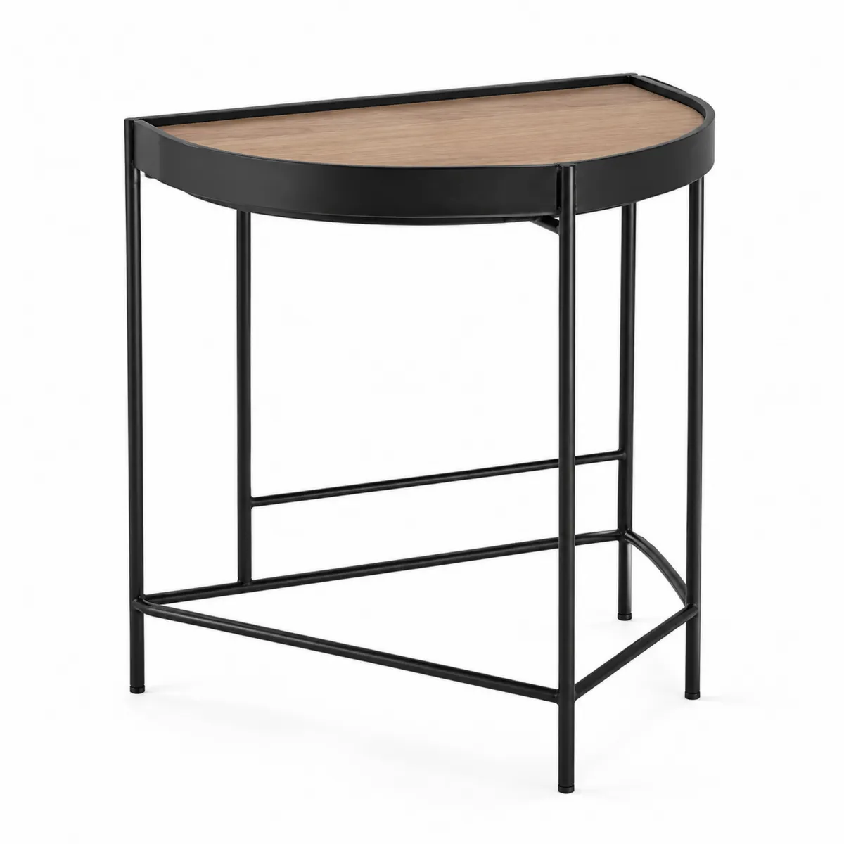 Table d'appoint demi-cercle en métal noir et bois