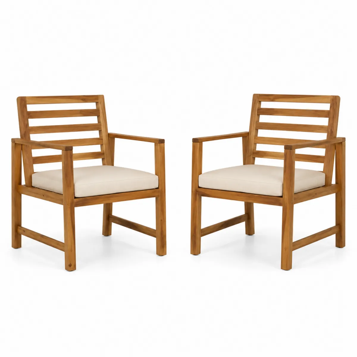Chaises de Jardin en Bois avec Coussin Crème, Lot de 2